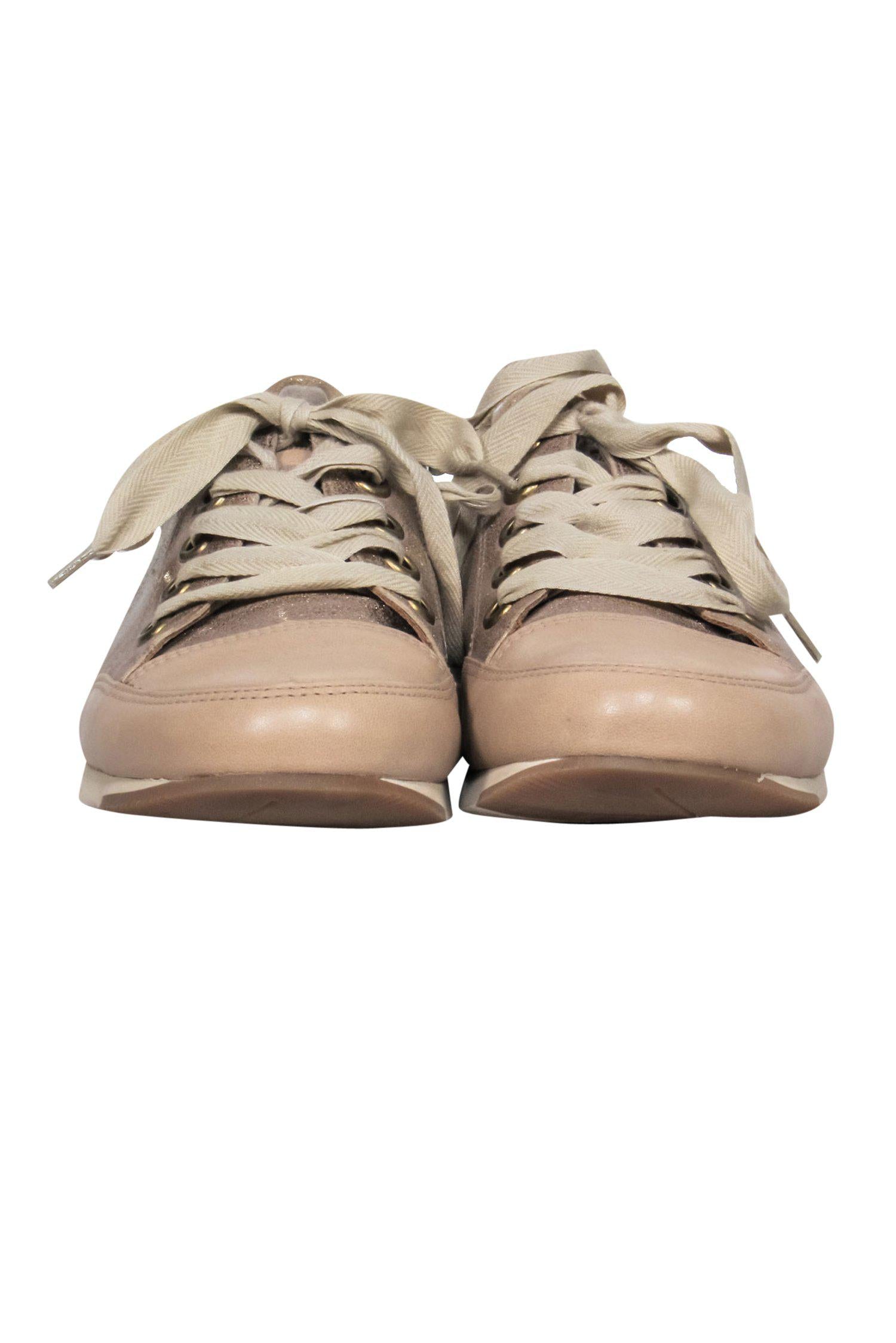 Paul Green Beige Metallic Lace - Up Sneakers for Fashion - Forward Size 7 Lovers