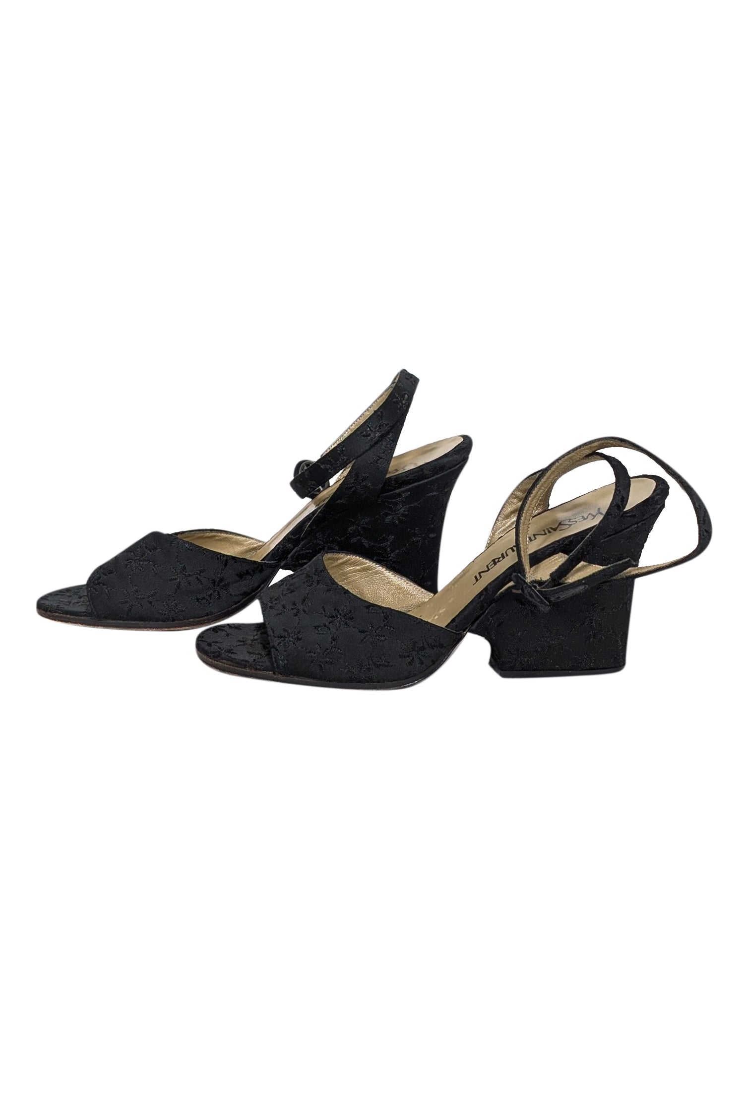 Yves Saint Laurent Black Embroidered Open Toe Wedges - Size 7.5 - A Vintage Fashion Must-Have!