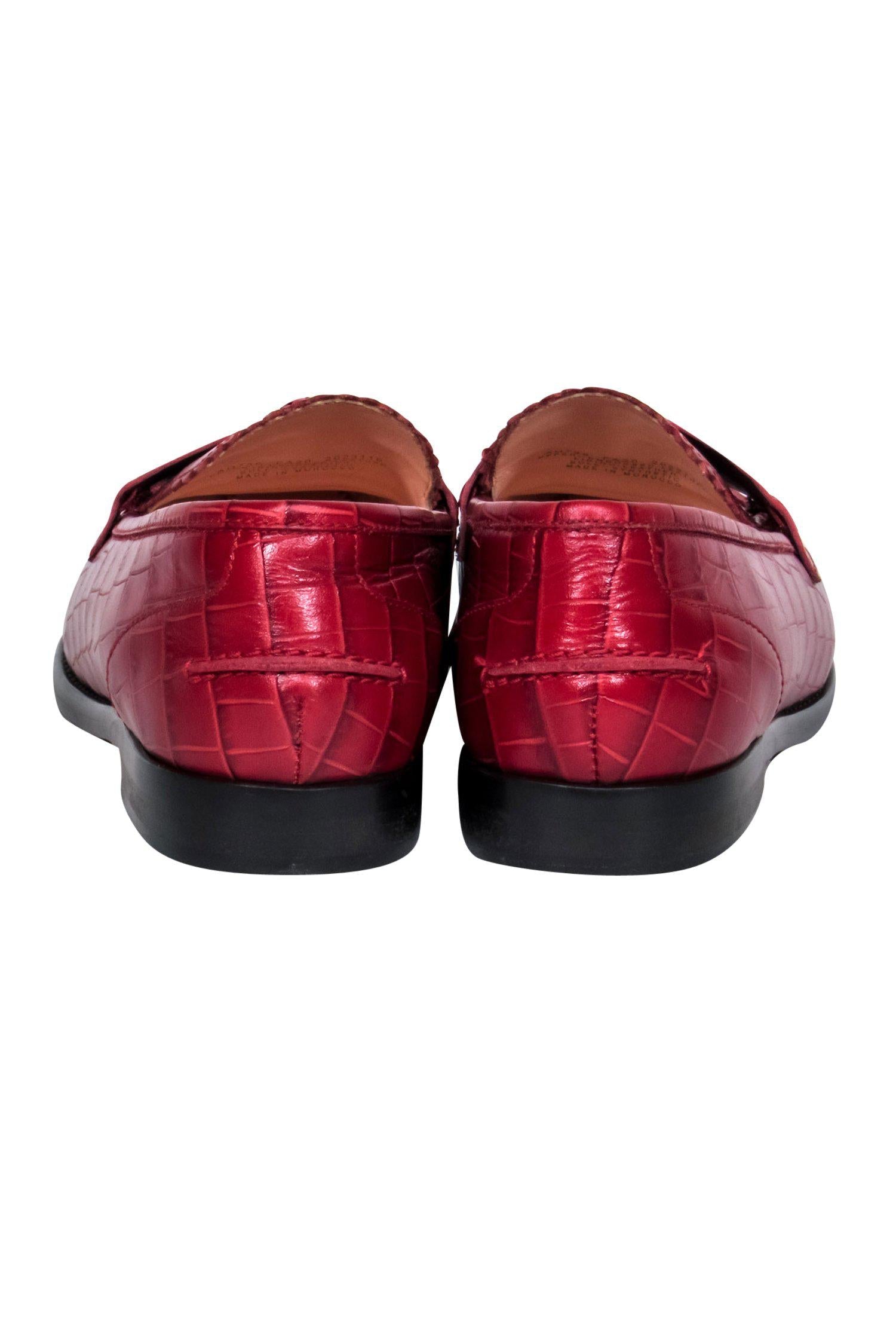 J.Crew Red Crocodile Embossed Tasseled Loafers - Size 9