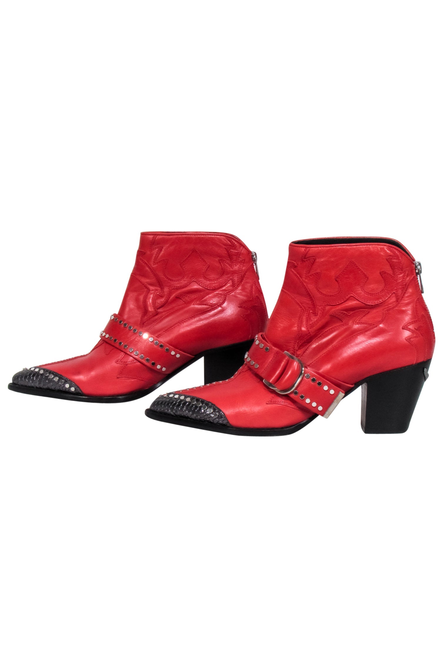 Zadig & Voltaire Red and Black Western Leather Booties - Size 9