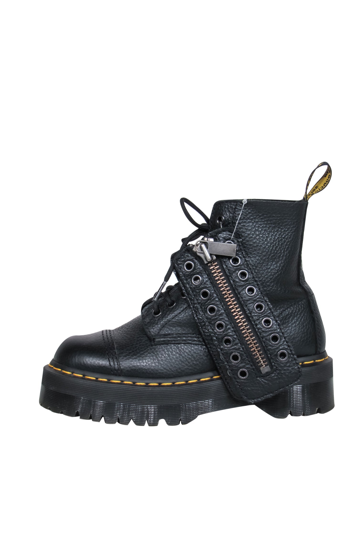 Dr. Martens - Stylish Black Pebbled Leather Platform Combat Boots, Size 7