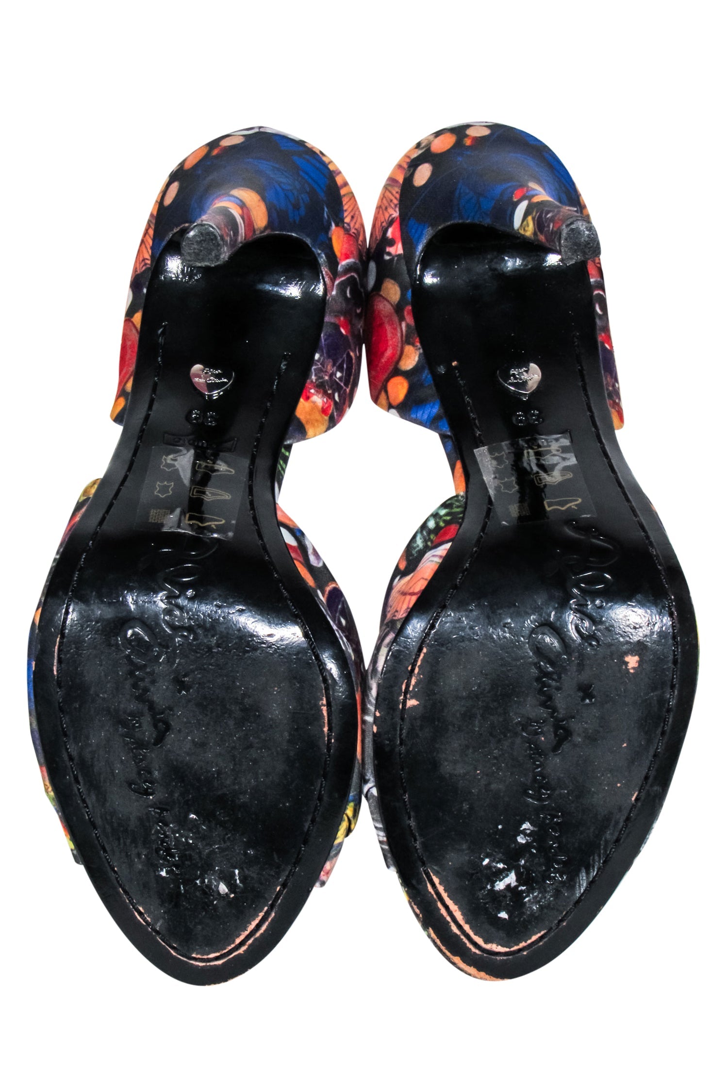 Alice & Olivia Blue and Multi - Color Butterfly Print Open - Toe Pumps - Size 9 - Add a Whimsical Touch!
