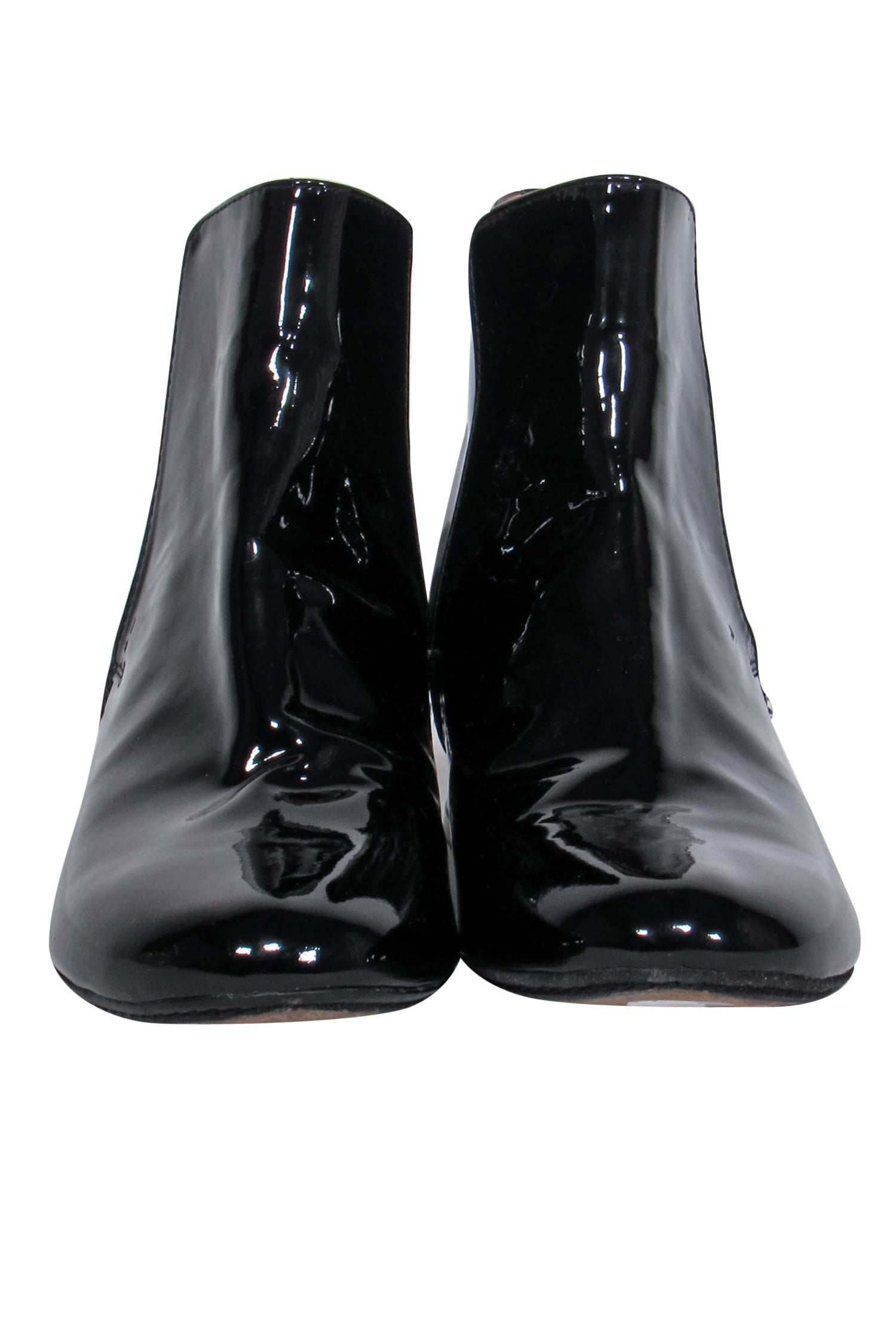 Robert Clergerie Black Patent Leather Low Block Heel Booties - Size 7.5 - A Timeless Fashion Must-Have