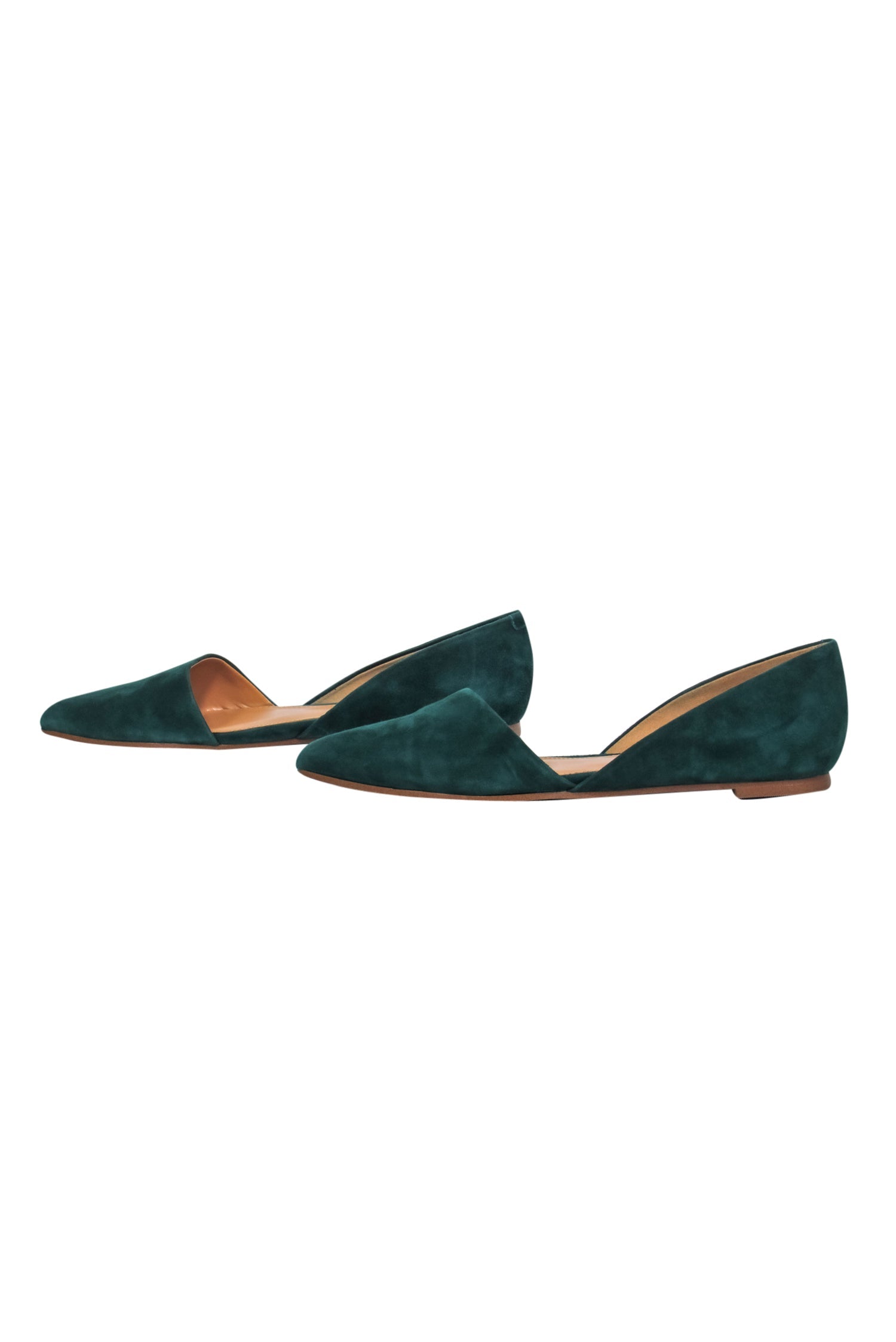 J.Crew Emerald Green Suede Cutout Pointed Toe Flats - Size 6.5 - Timeless Elegance