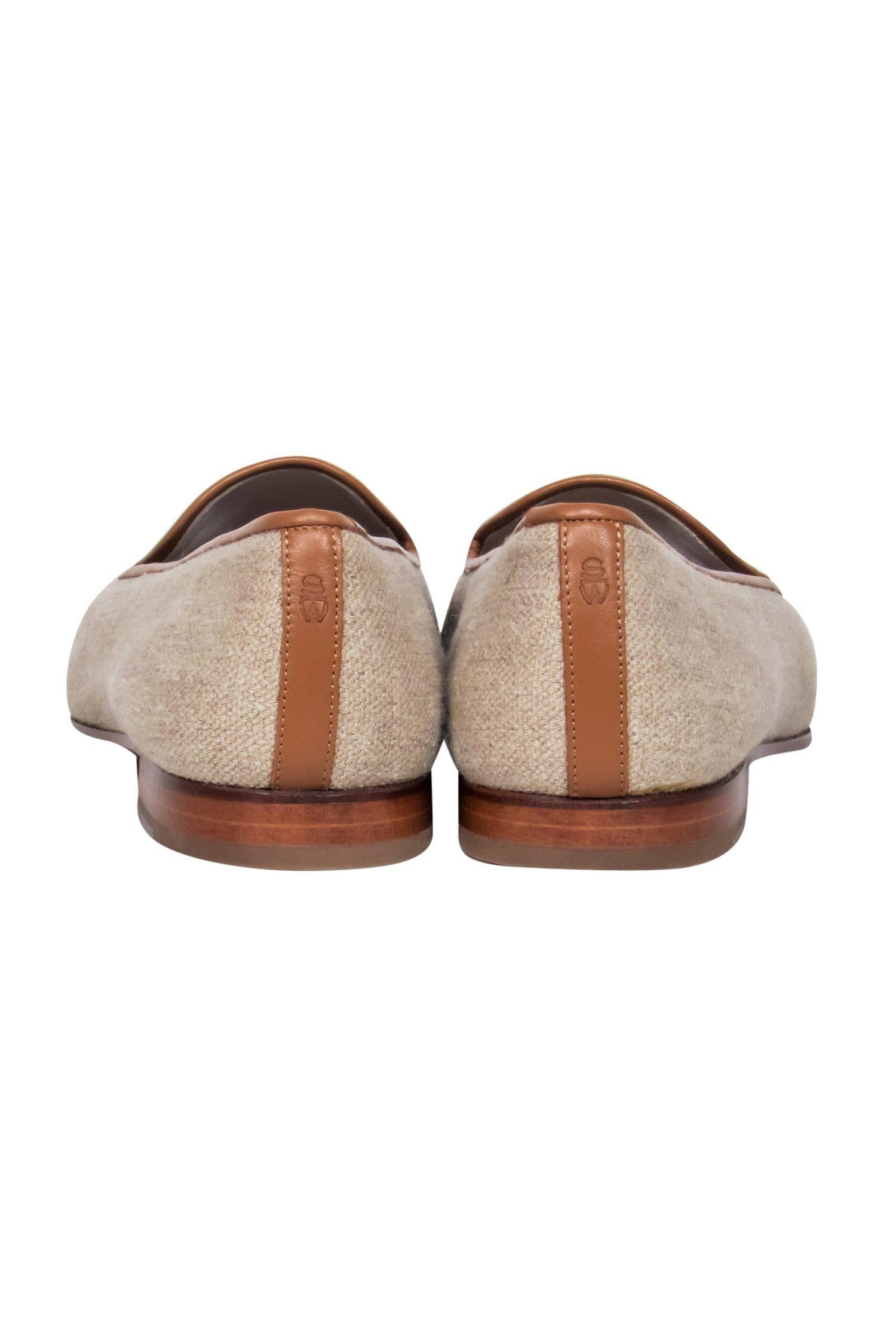 Stubbs & Wootton's Stunning Tan Canvas Slipper Loafers with Lion Embroidery - Size 8.5