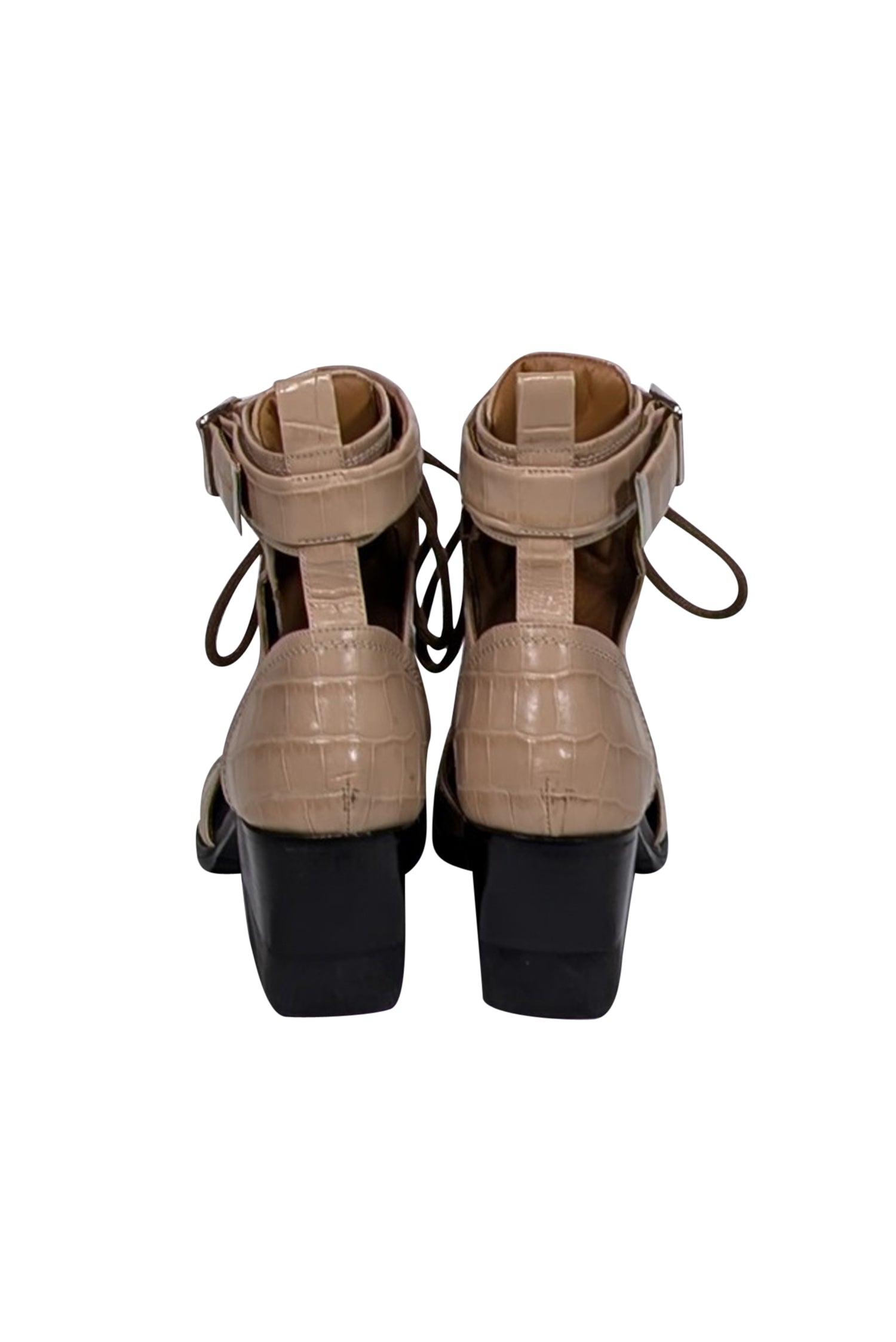 Chloe - Stylish Beige Croc Embossed Cutout Lace Up Short Boots in Size 9