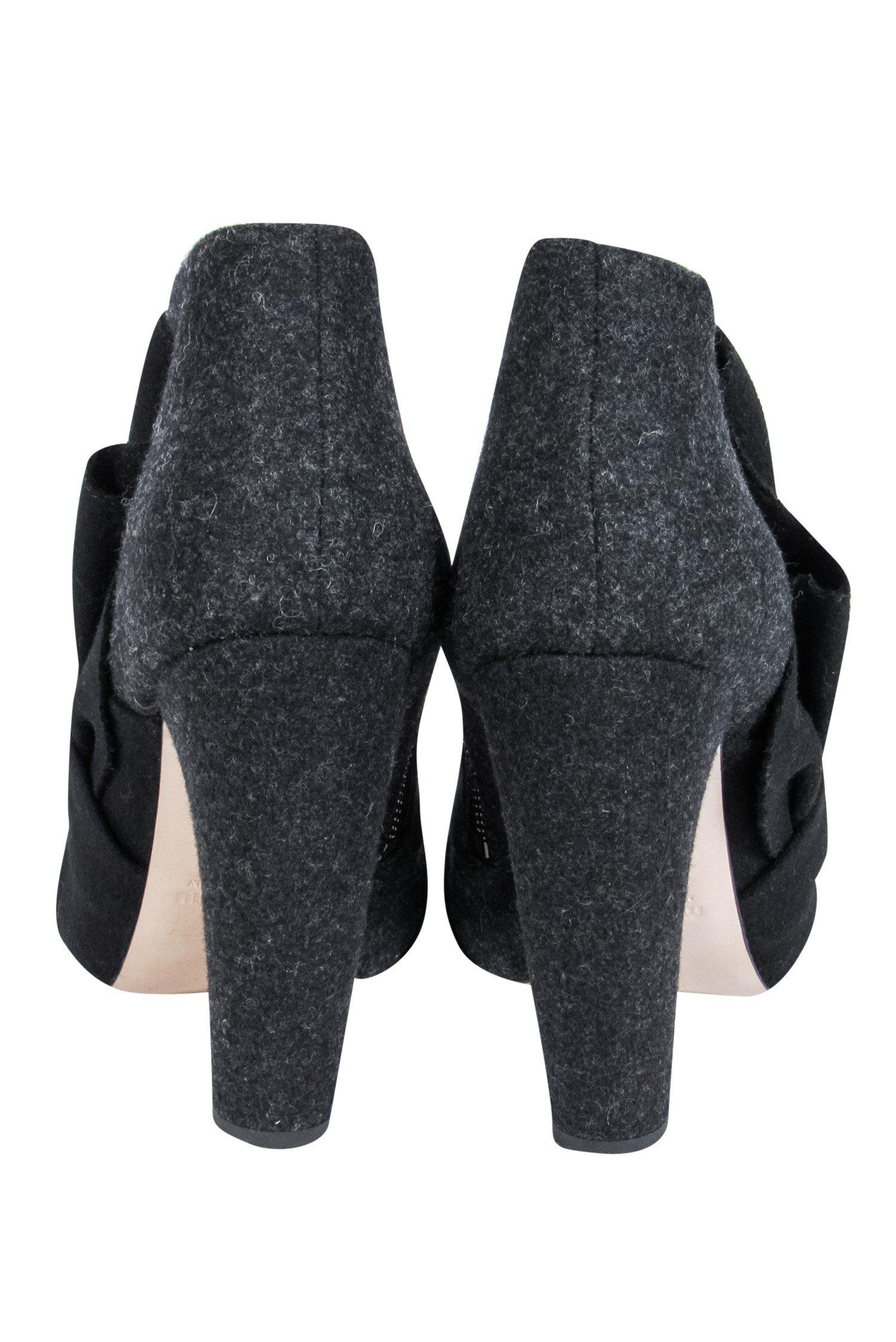 Miu Miu Dark Grey Wool Open Toe Ankle Booties - Size 10: Chic Urban Style