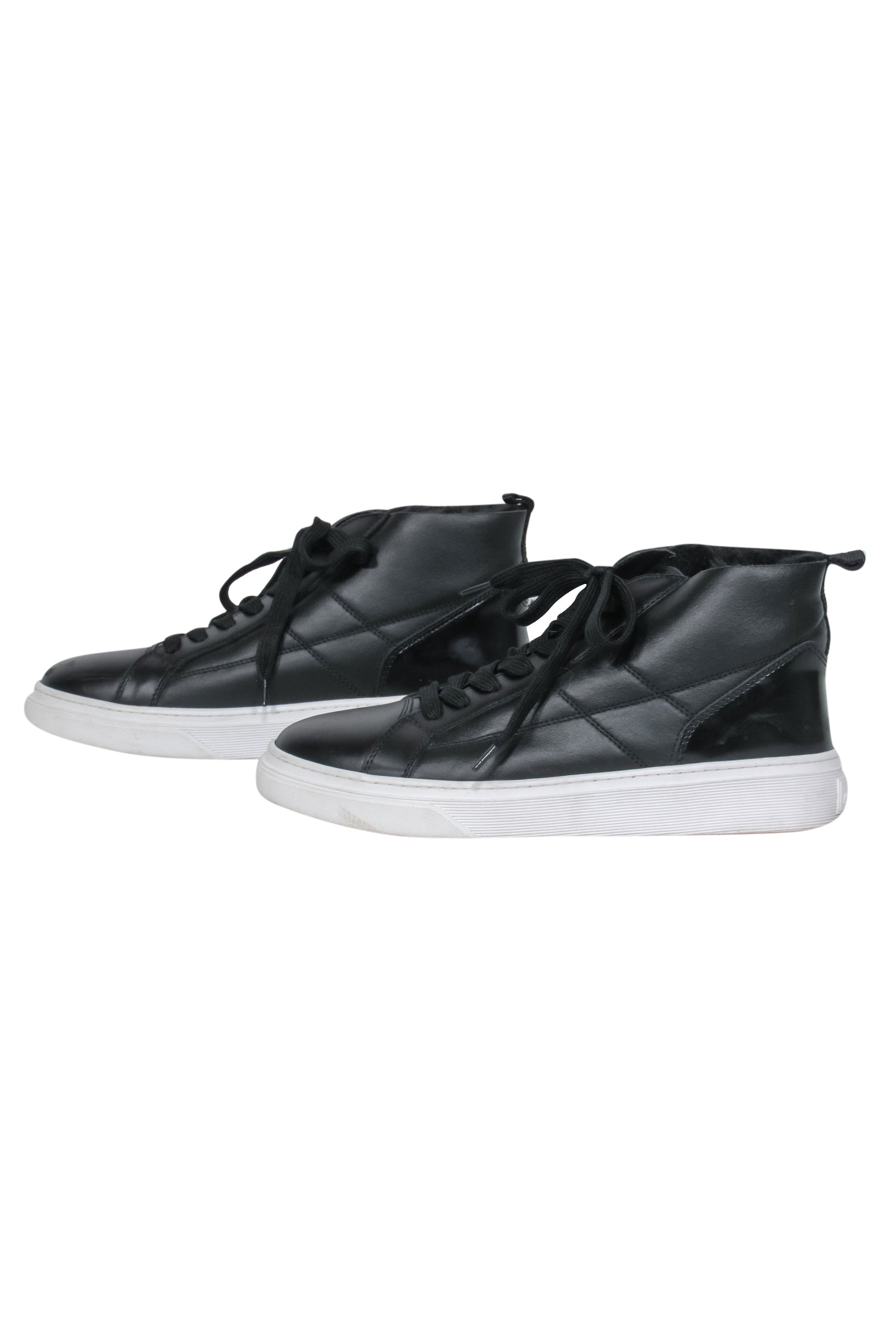 Hogan's Chic Black Leather High-Top Lace-Up Sneakers with Faux Fur Lining, Size 8
