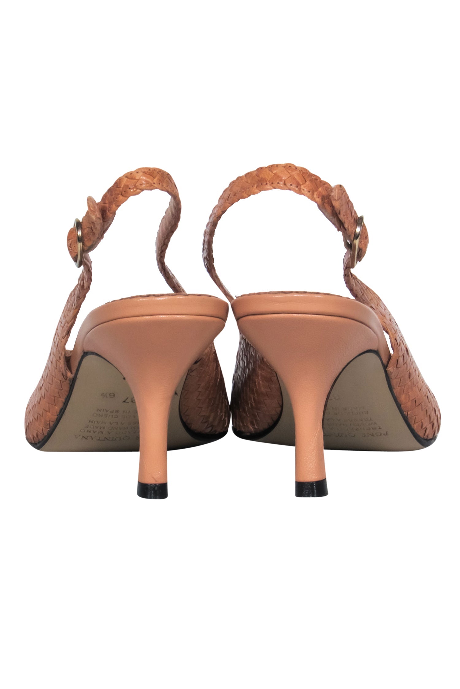 Pons Quintana - Stunning Brown & Black Woven Leather Slingback Pumps, Size 6.5