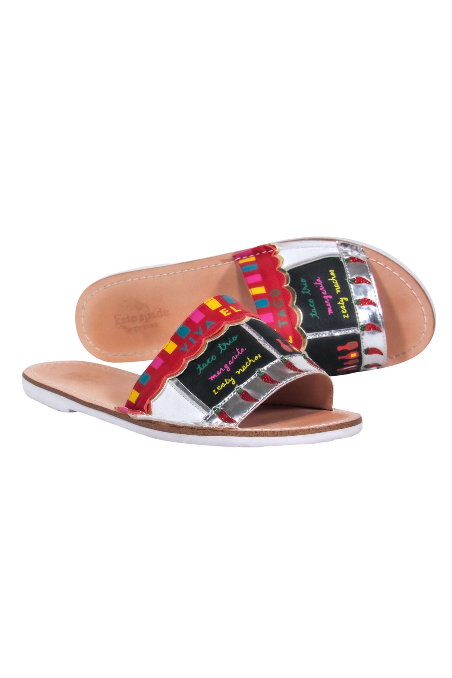 Kate Spade Chili Red Viva El Taco Leather Slide Sandals - Size 8, Summer 2017 Frida Kahlo Tribute