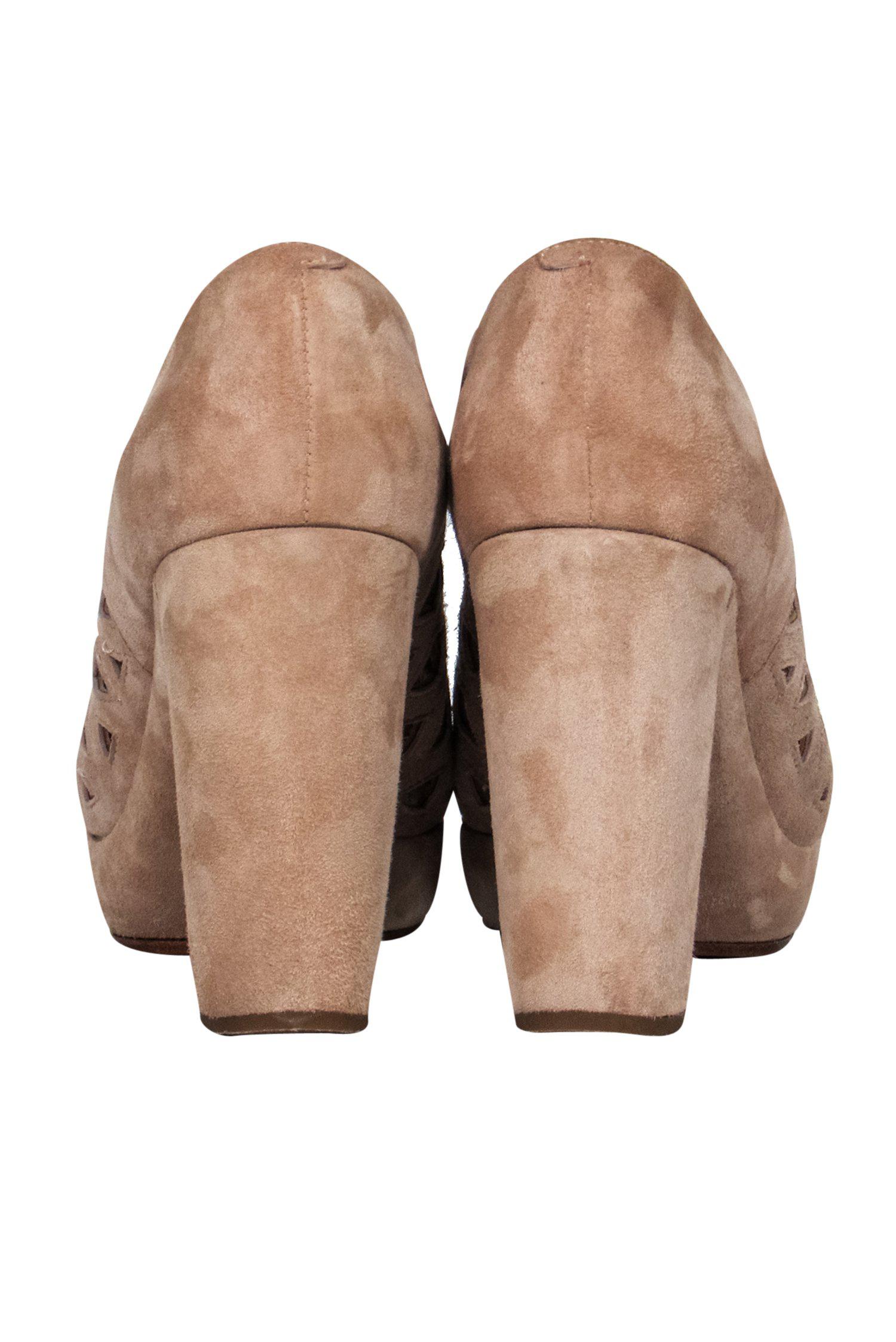 See by Chloe Beige Suede Lattice Cutout Heels - Size 9: A Fashion Must-Have!