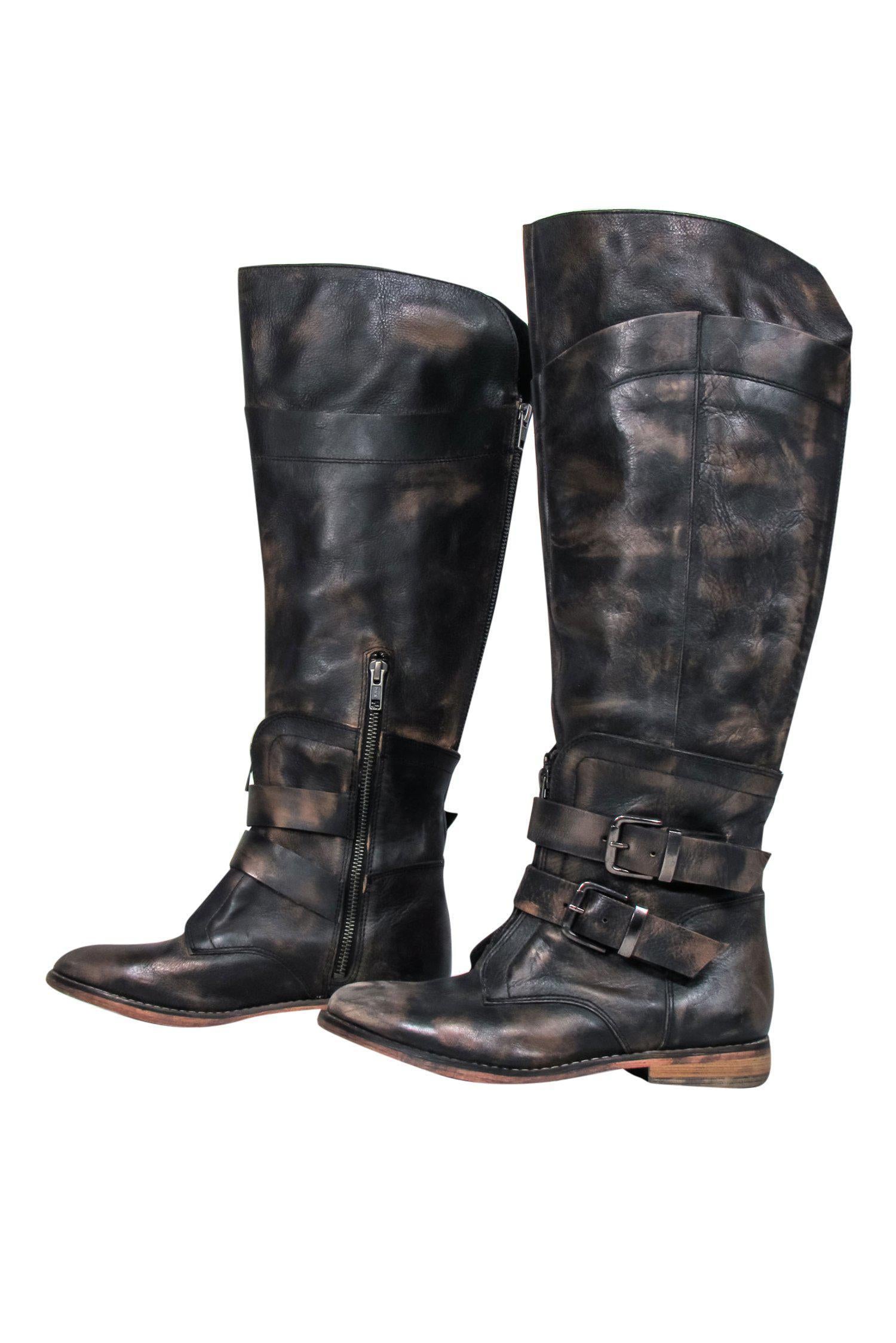 Free People Brown Marbled Knee-High Riding Boots - Size 7: Fall Fashion Must-Have!