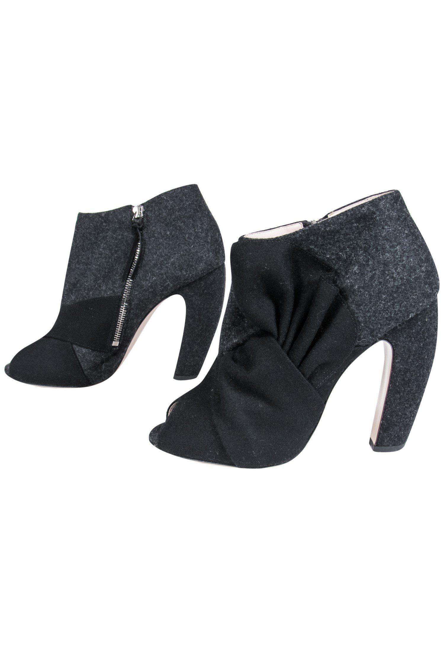 Miu Miu Dark Grey Wool Open Toe Ankle Booties - Size 10: Chic Urban Style