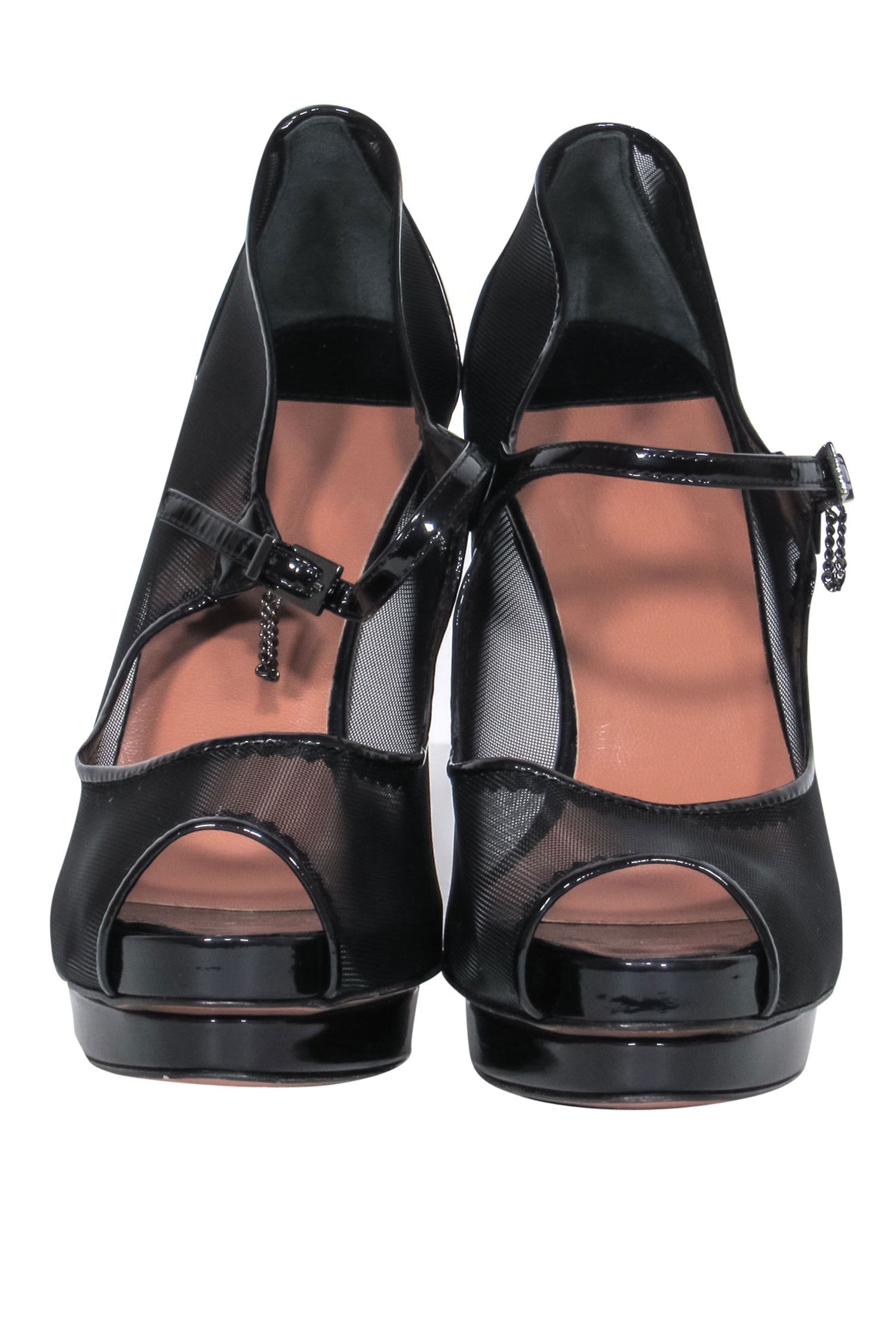 Rodolphe Menudier's Stunning Black Patent Leather & Mesh Mary Jane Stilettos - Size 6