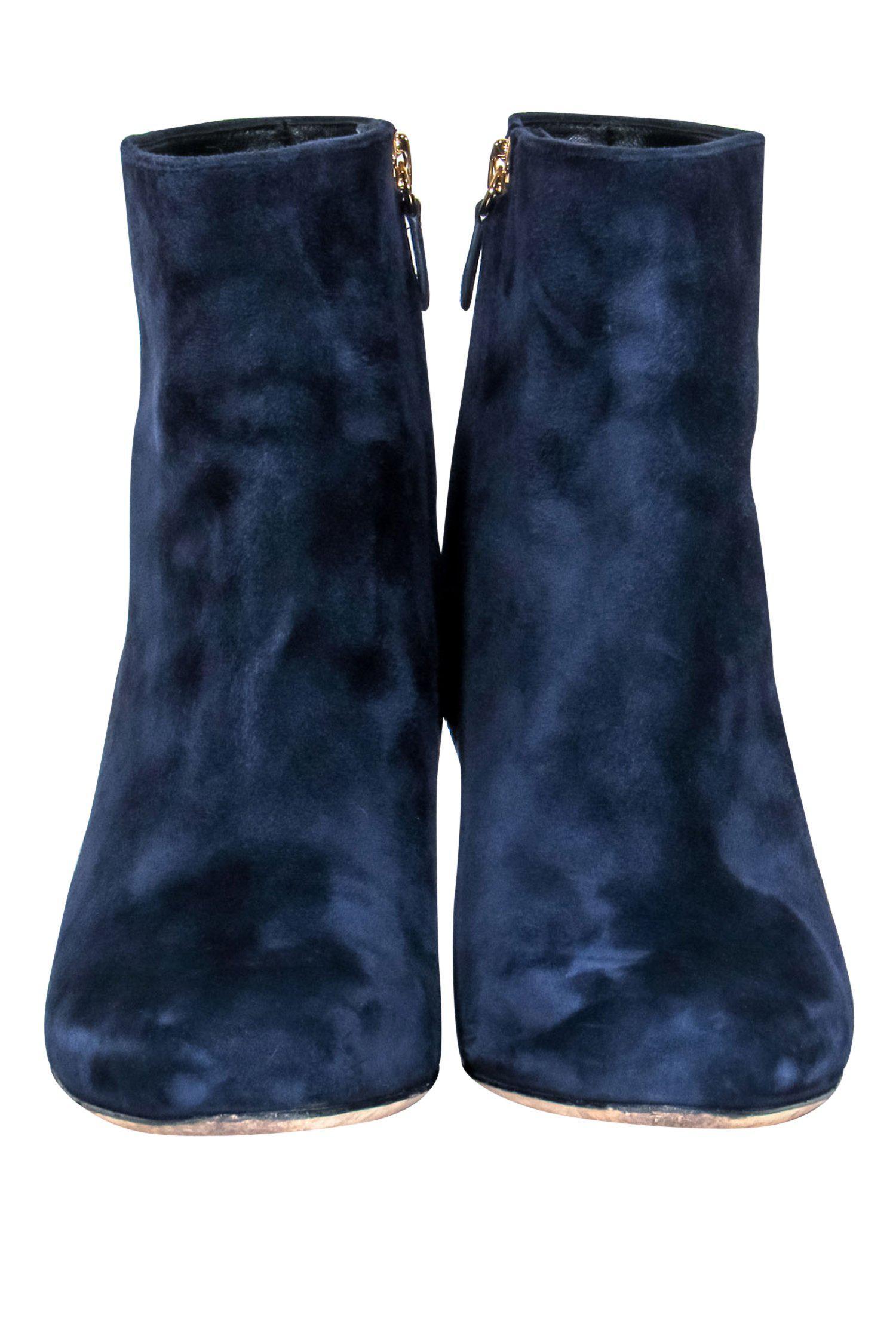Diane von Furstenberg Navy Suede Block Heel Ankle Booties - Size 9.5: Fall Fashion Must-Haves!