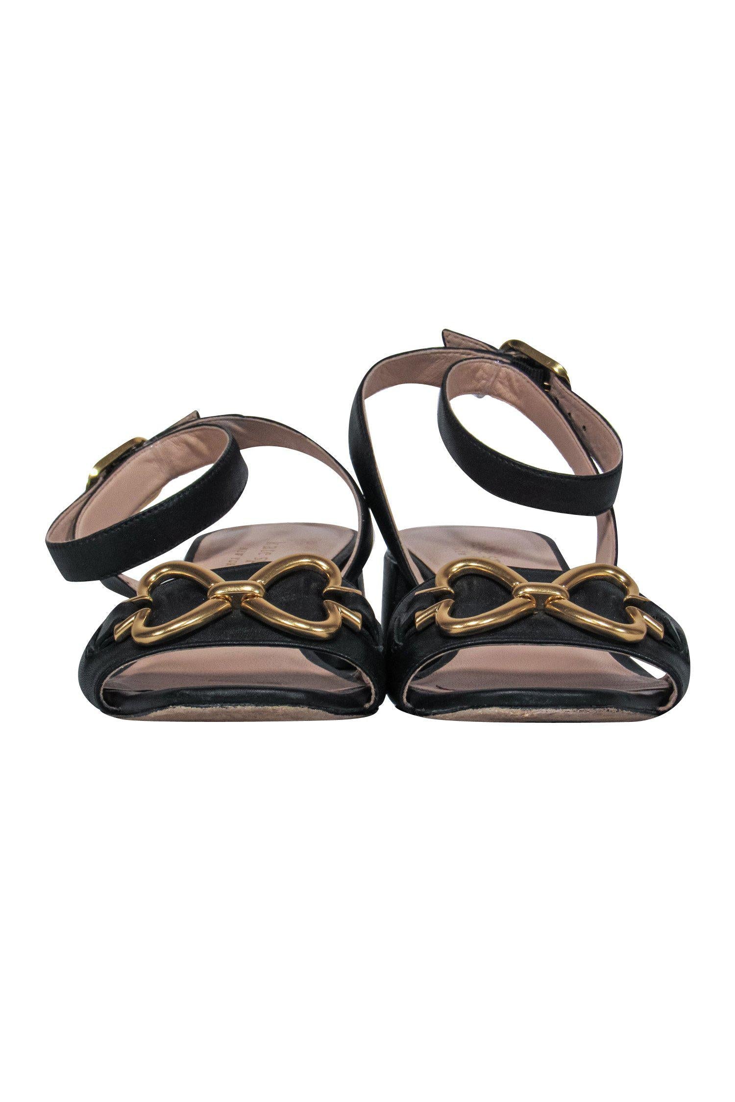 Kate Spade Black Strappy Block Heel Pumps with Gold Spade - Size 6.5 - Dazzle in Style!
