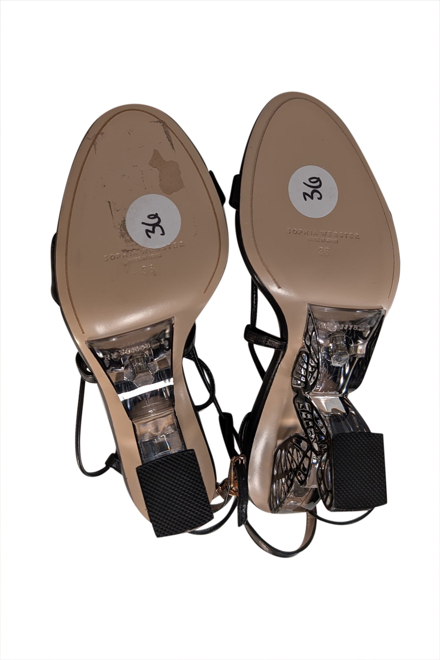 Sophia Webster's Enchanting Black Leather Paloma 85MM Strappy Open Toe Pumps - Size 6