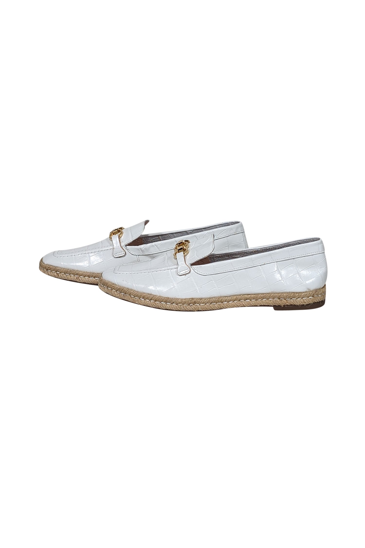 Schutz White Croc-Embossed Leather Espadrille Loafers - Size 8.5 - Spring Fashion Must-Have