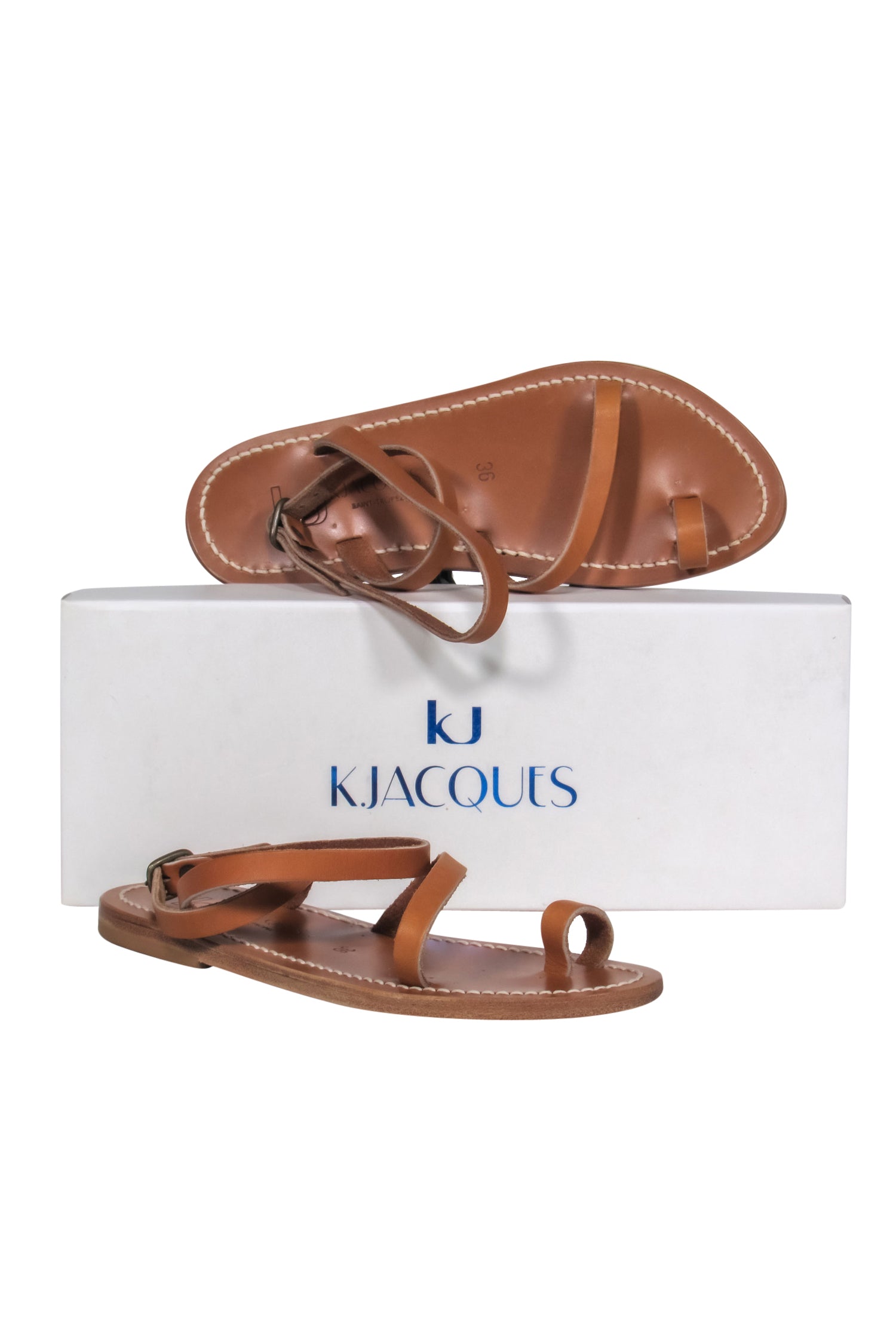 K.Jacques Tan Leather Strappy Loki Sandals - Size 5, Summer Must-Haves