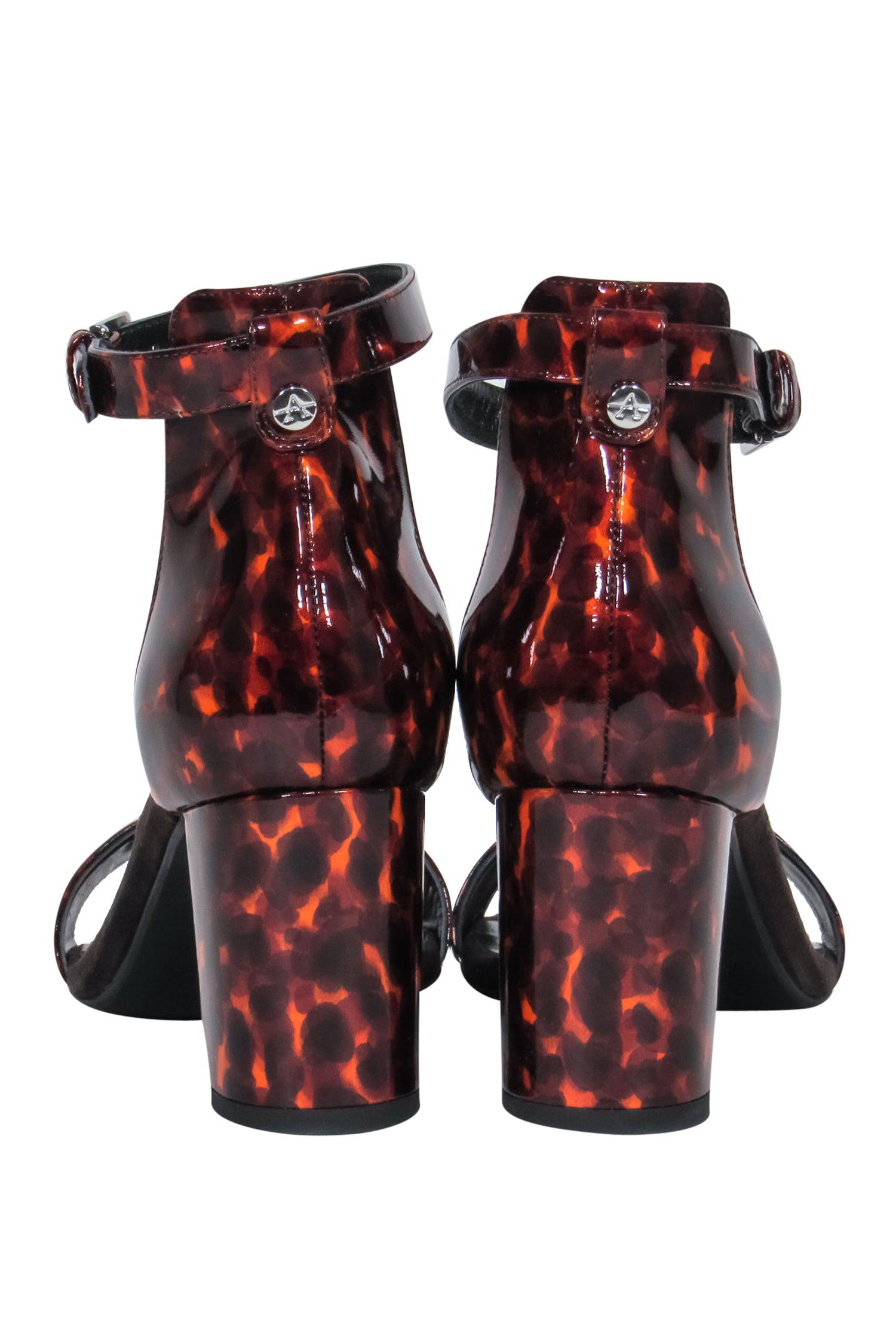 Aquatalia Brown Tortoise Shell Selena Ankle Strap Block Heels - Size 9