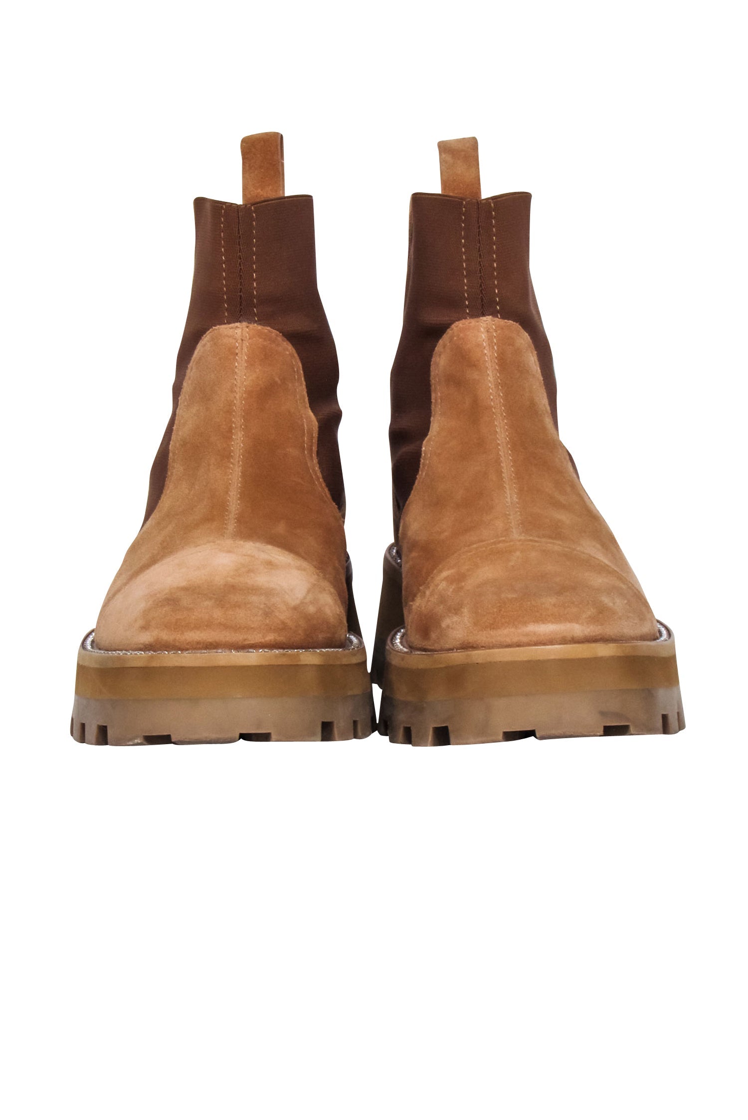 Jimmy Choo Tan Suede Rhinestone Clayton Platform Booties - Size 7