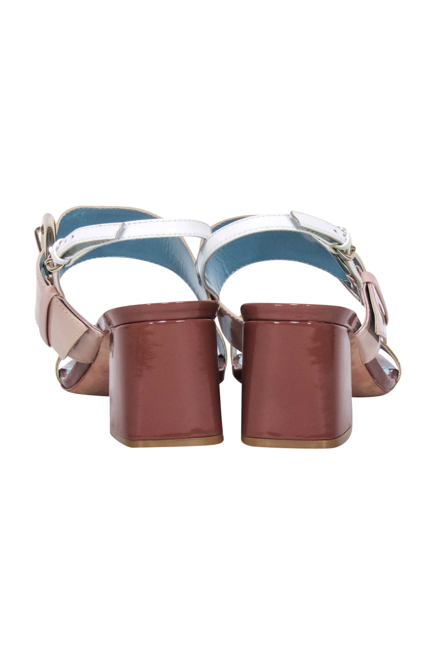 Frances Valentine Patent Leather Strappy Sandals in Tan, Beige & Brown - Size 7.5