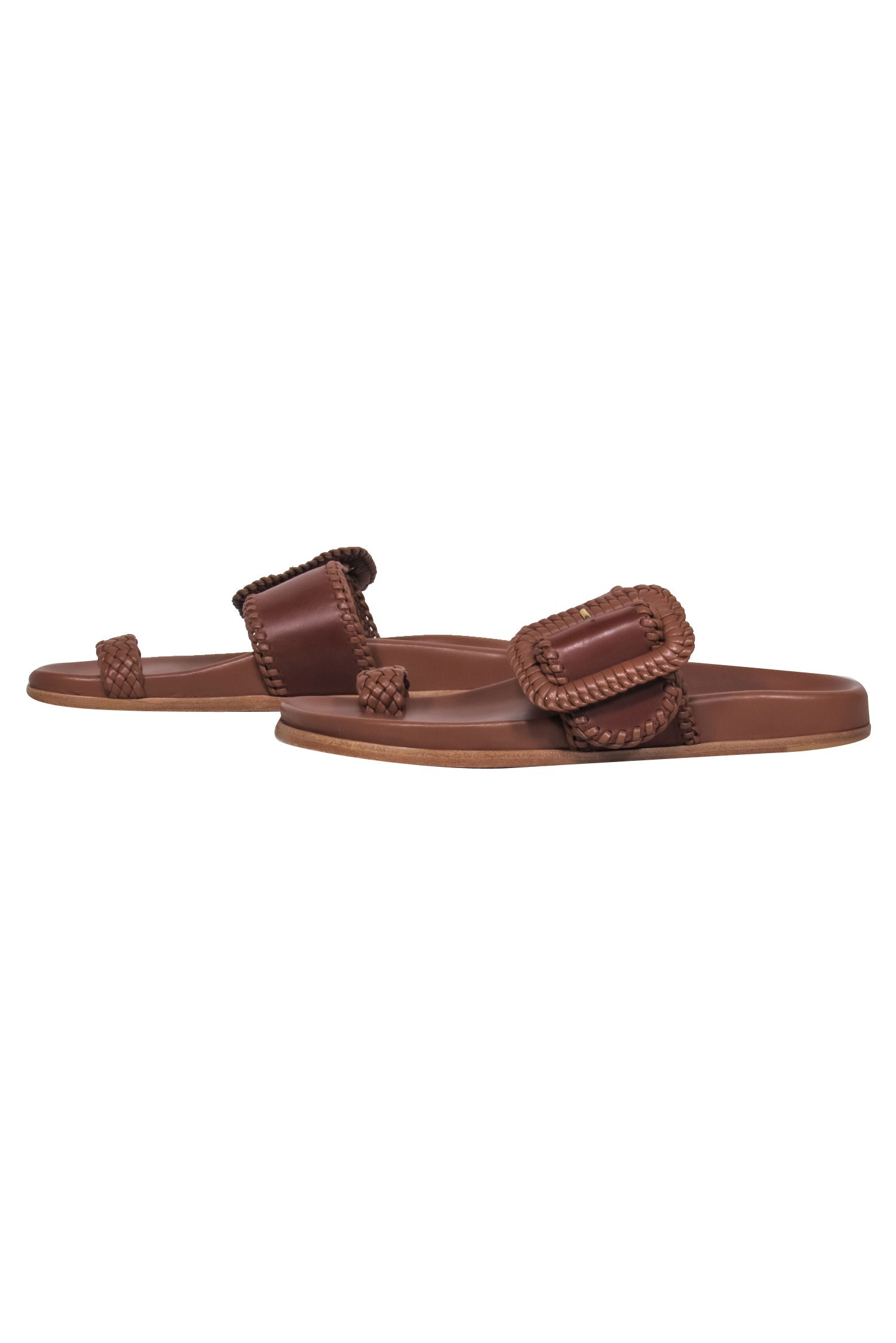 Marion Parke Cognac Leather Buckle Sandals - Size 6