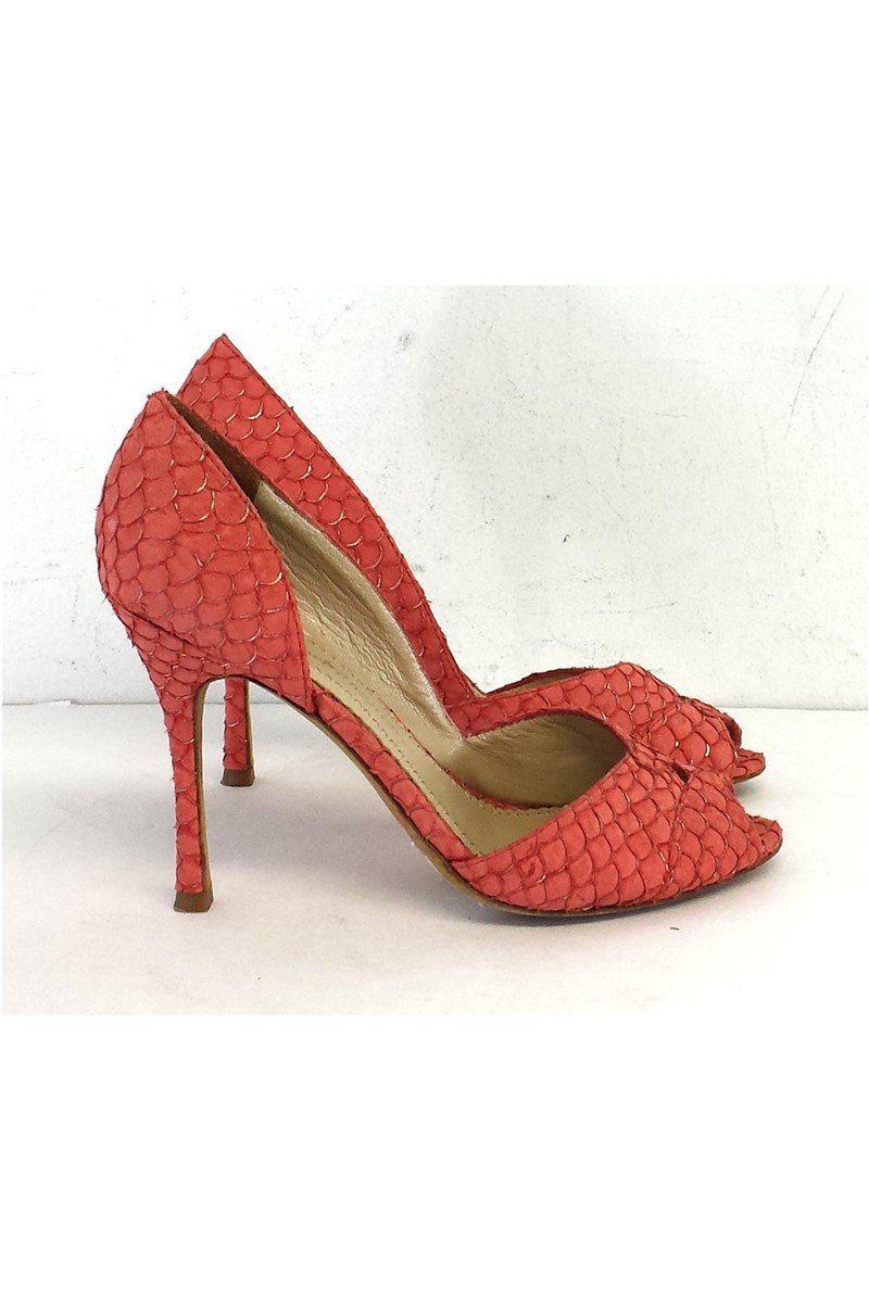 Jean-Michel Cazabat's Stunning Coral Snakeskin Peep Toe Heels - Size 7