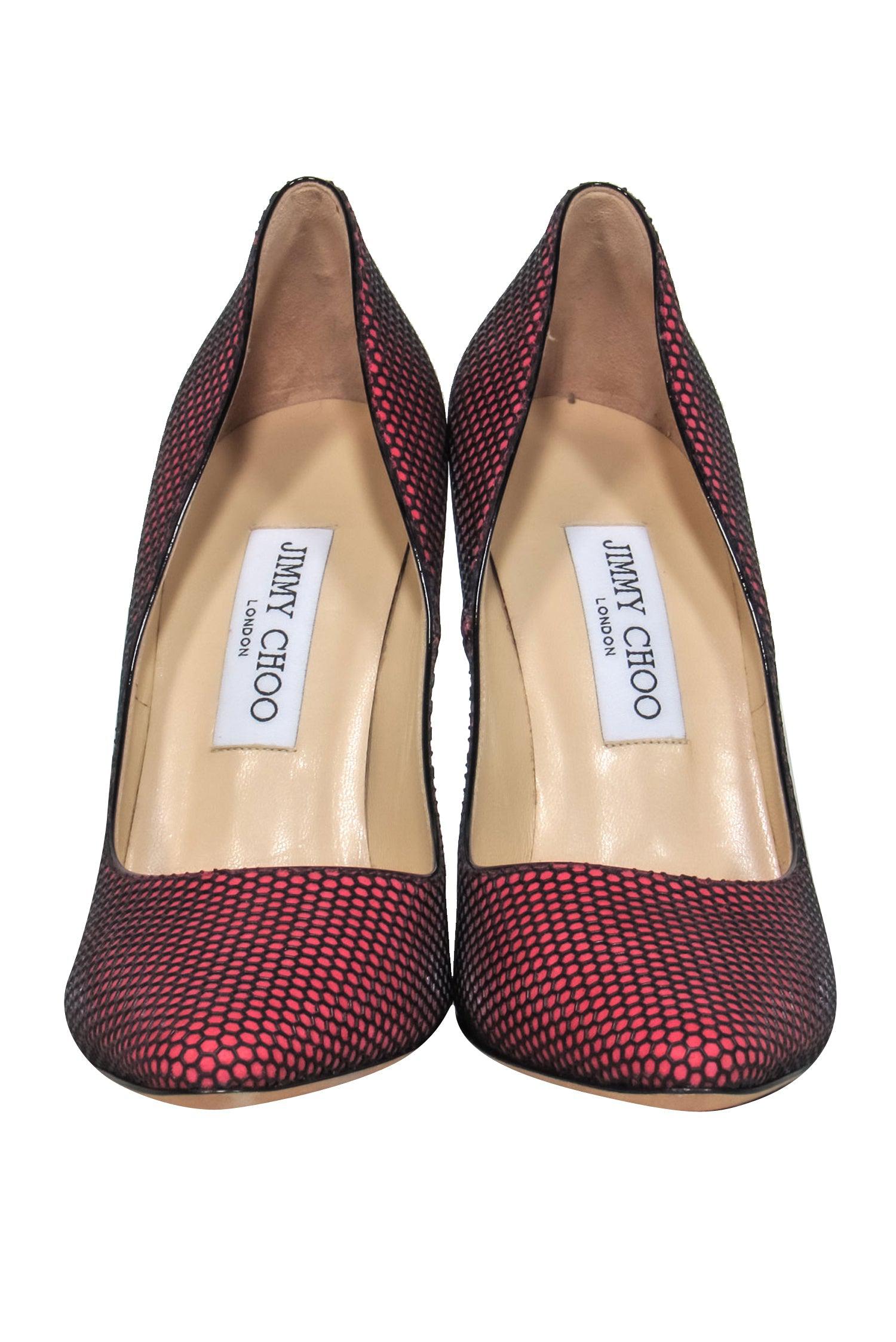 Jimmy Choo Pink Suede & Black Rubber Honeycomb Stiletto Pumps - Size 8.5: A Must-Have Fashion Statement!