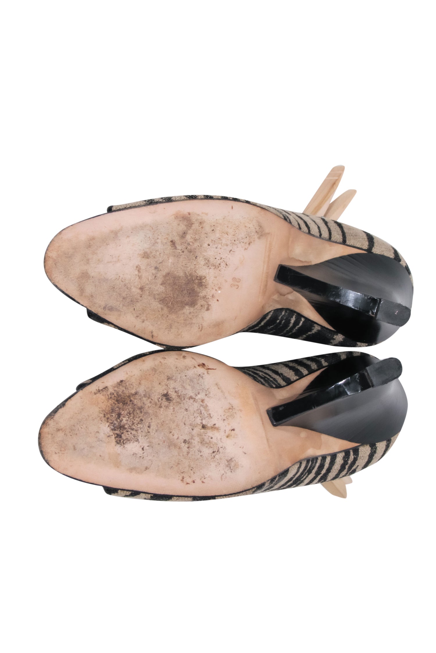 Brian Atwood - Exquisite Tan & Black Woven Zebra Print Peep - Toe Wedges in Size 8