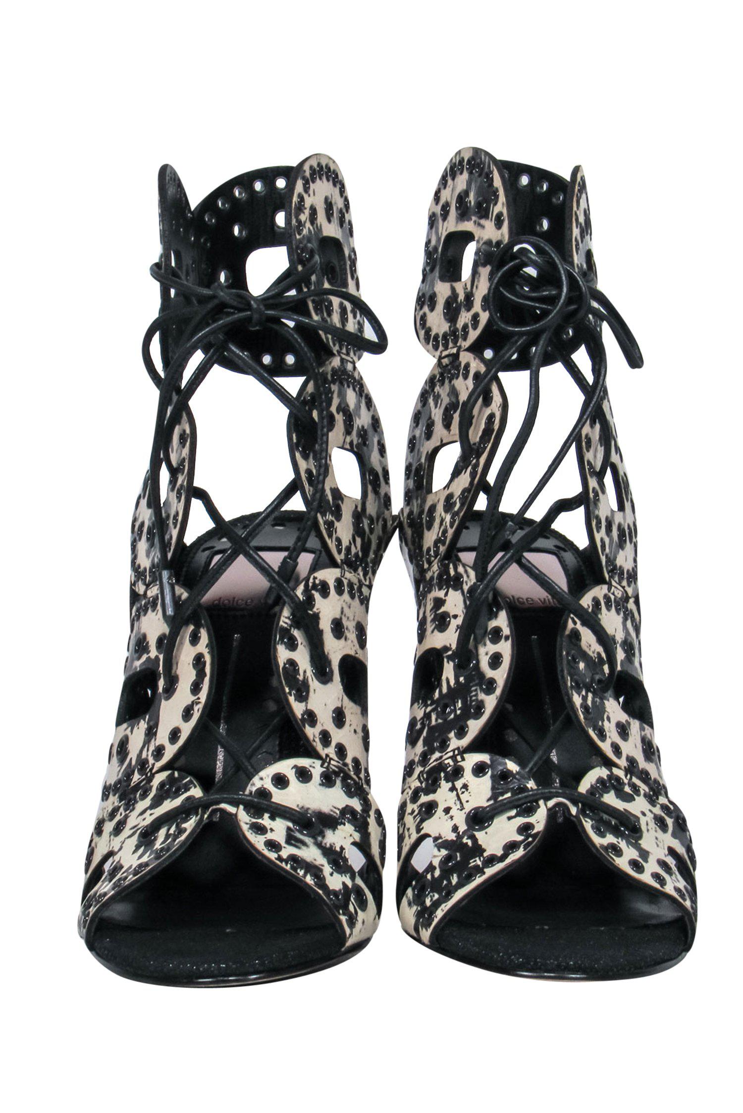 Dolce Vita - Stunning Black & Cream Crackled Cutout Lace - Up Stilettos Size 6