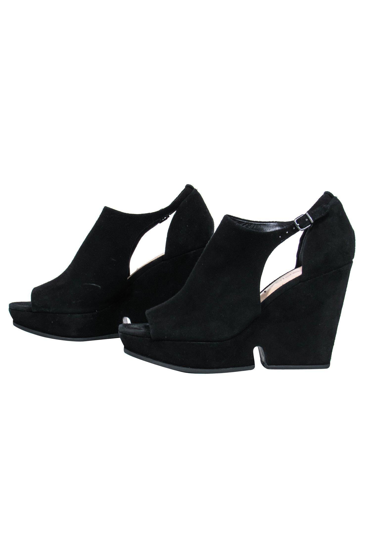Via Spiga Black Suede Peep Toe Platform Wedges - Size 6.5: Elevate Your Style!
