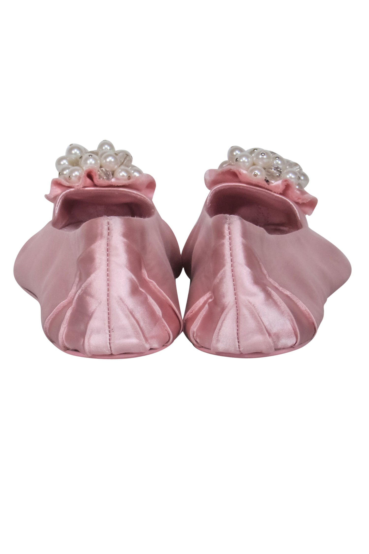 Kate Spade Baby Pink Satin Ballet Flats: Glamorous Ruffled, Pearl & Crystal Delight, Size 9.5