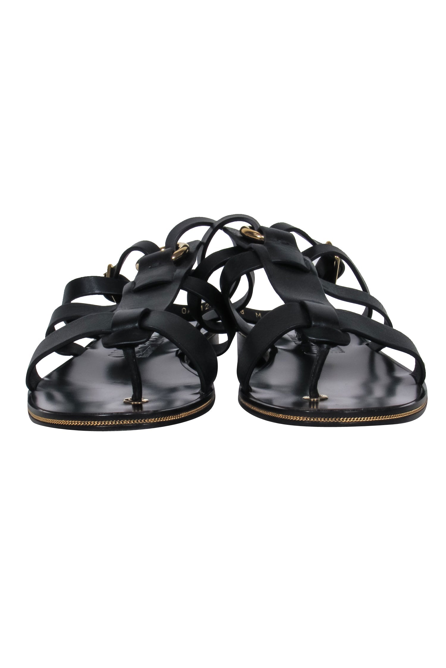 Ferragamo Black Leather Caged Sandals with Gold Hardware - Size 8: Summer Glam Essential