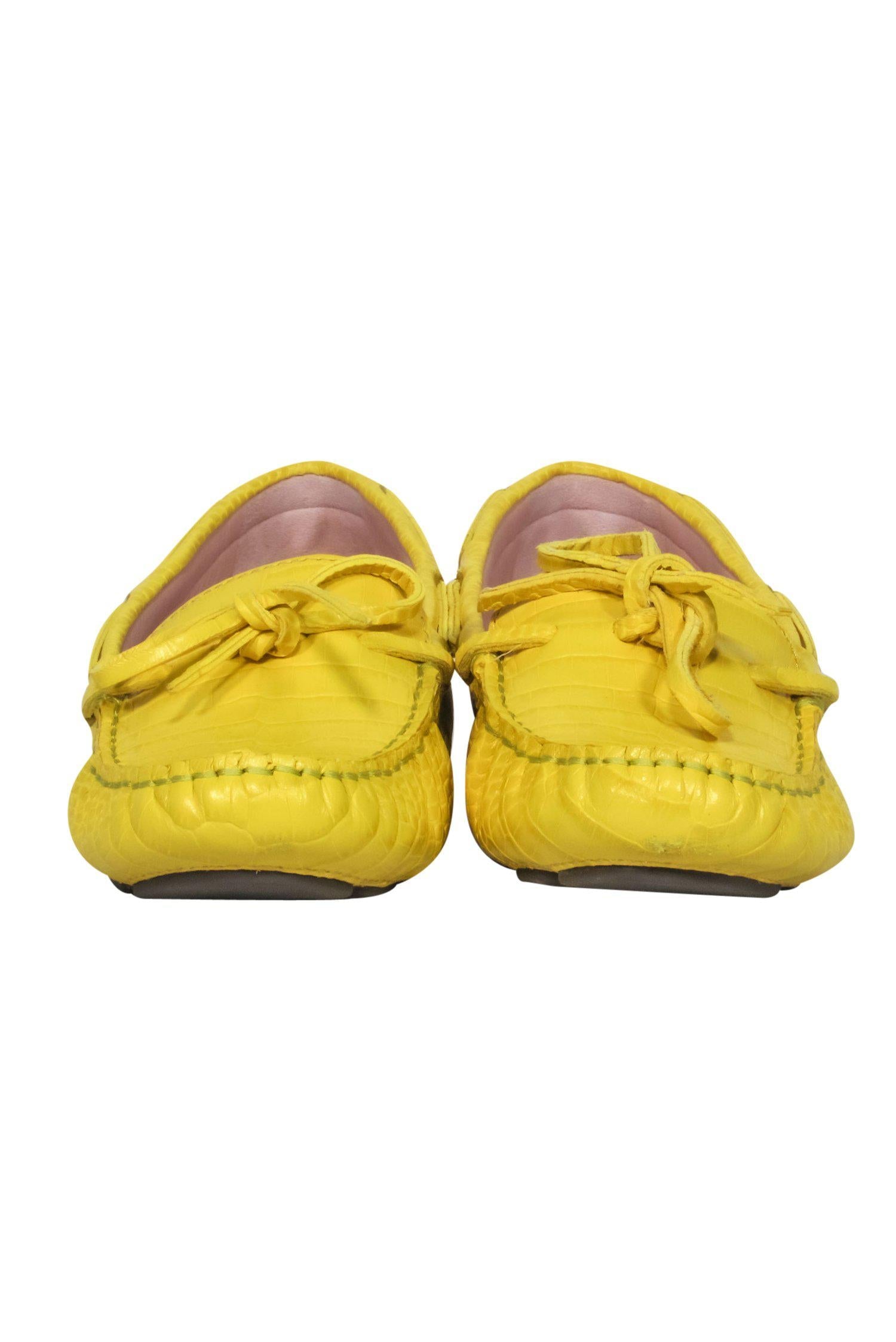 J.Crew - Stunning Bright Yellow Reptile Embossed Leather Loafers in Size 8.5