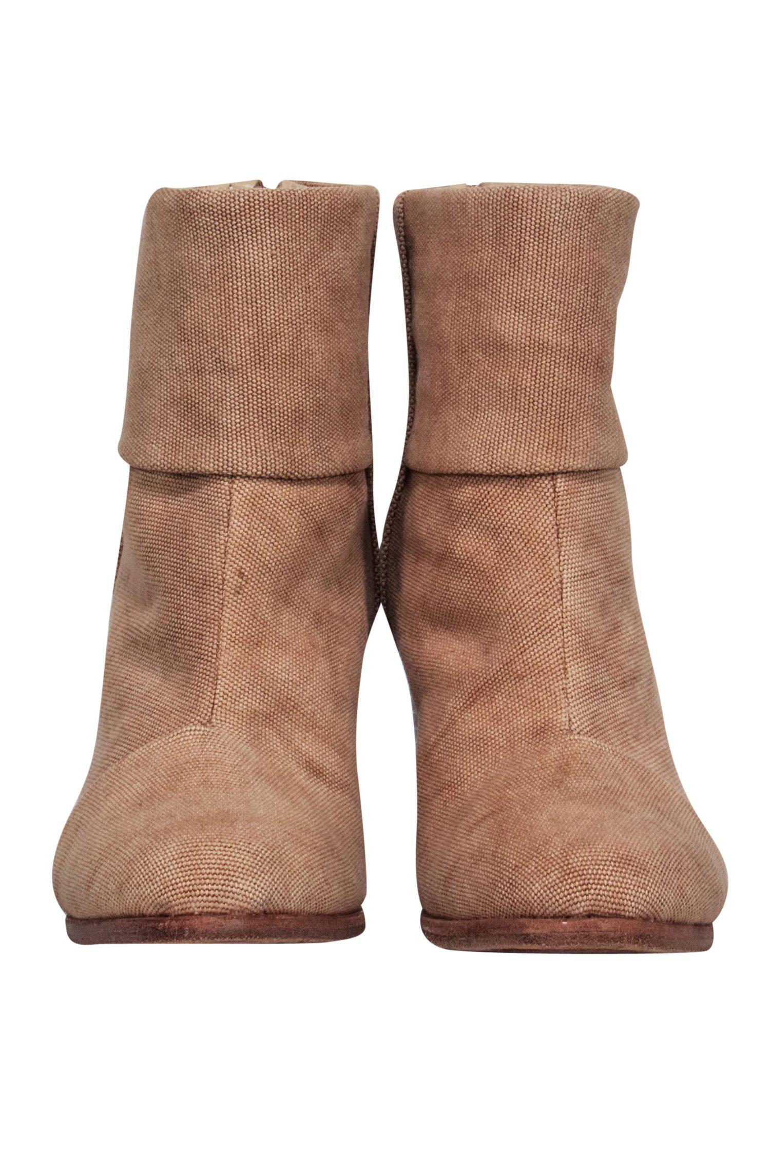 Rag & Bone Tan Fabric Ankle Booties with Wooden Heel - Size 6
