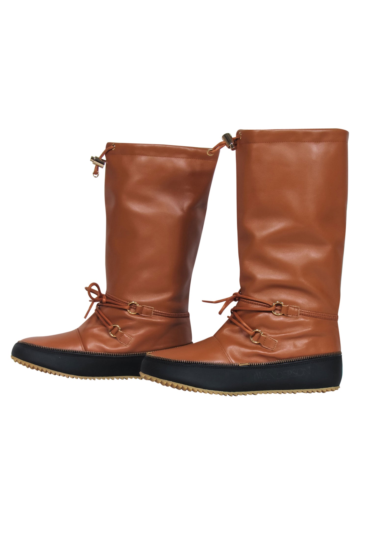 JW Anderson Stylish Brown & Black Leather Calf High Snow Boots - Size 8