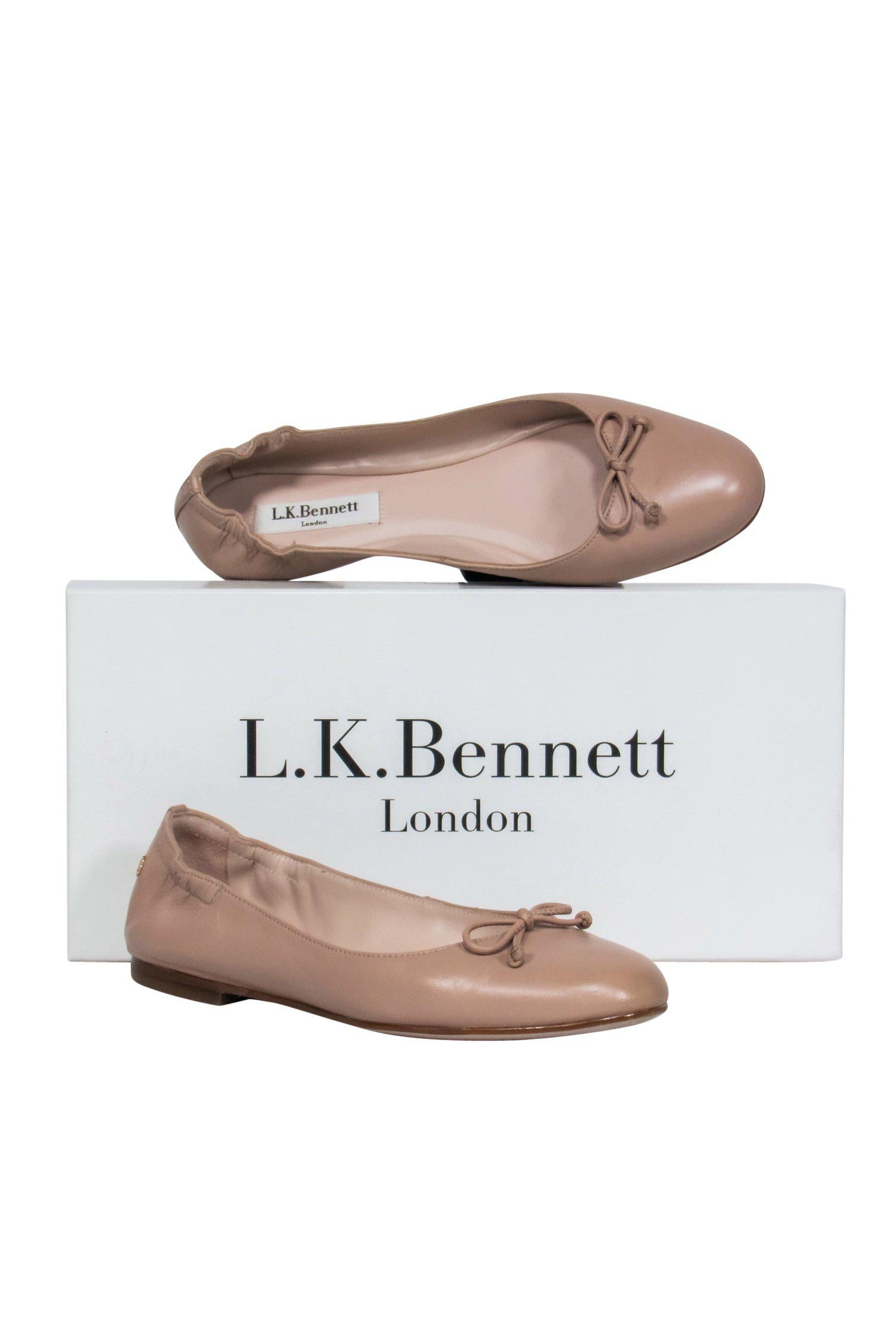 L.K. Bennett Nude Nappa Leather Bow-Toe Ballet Flats - Size 6.5