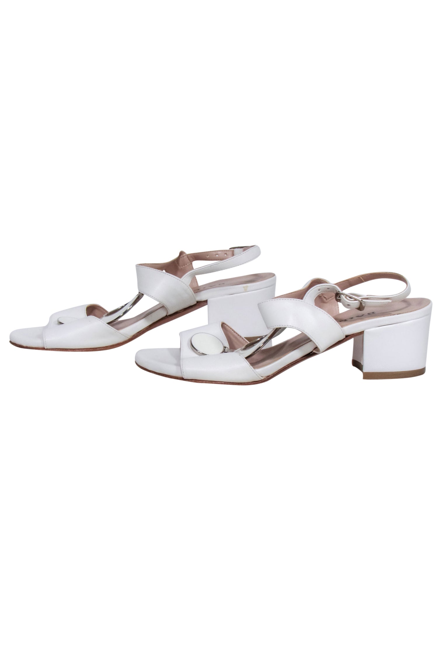 Bally's Charming White Leather O - Ring Strappy Sandals, Size 7