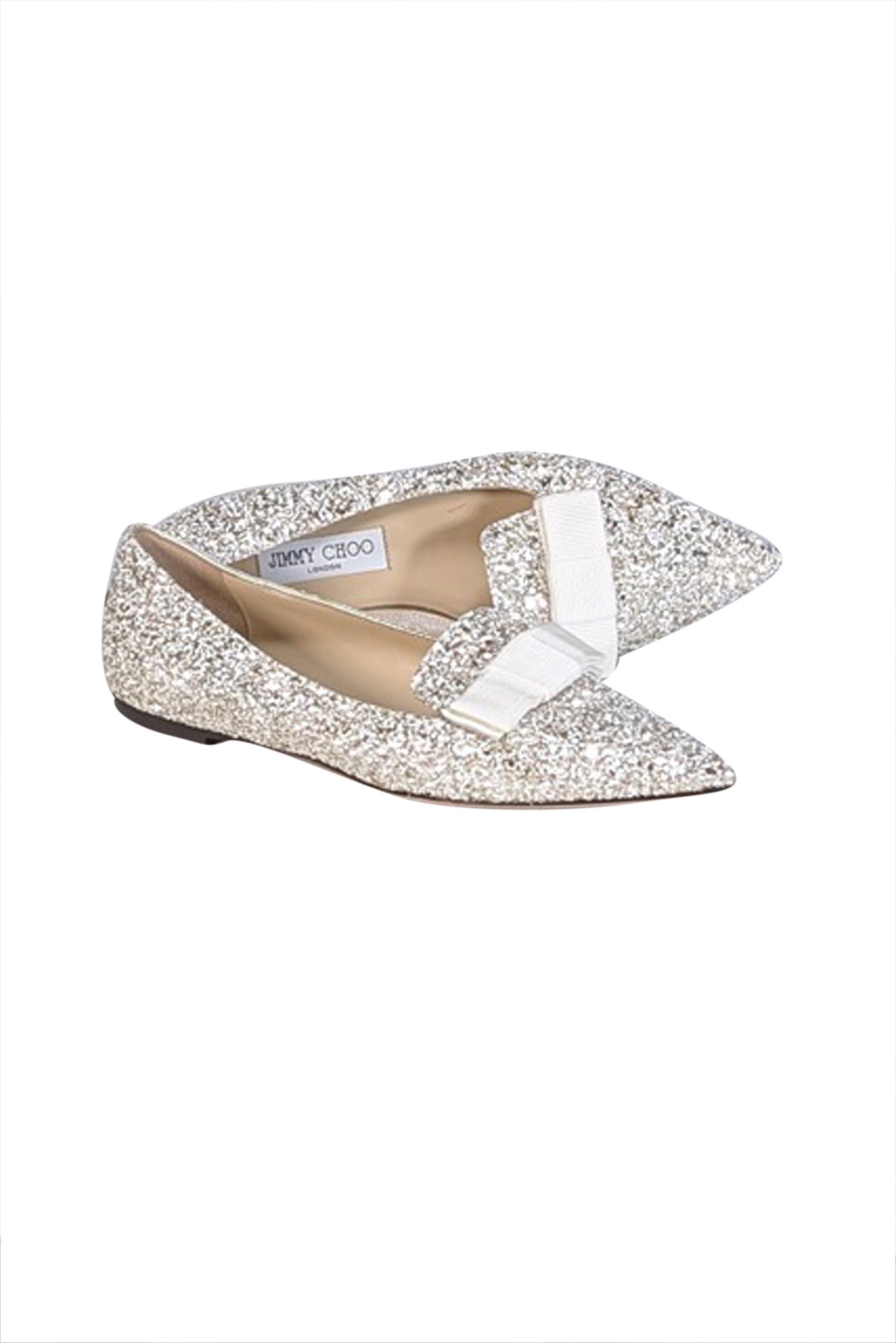 Jimmy Choo Gold & White Glitter Pointed-Toe Flats - Size 9: Sparkle in Style!