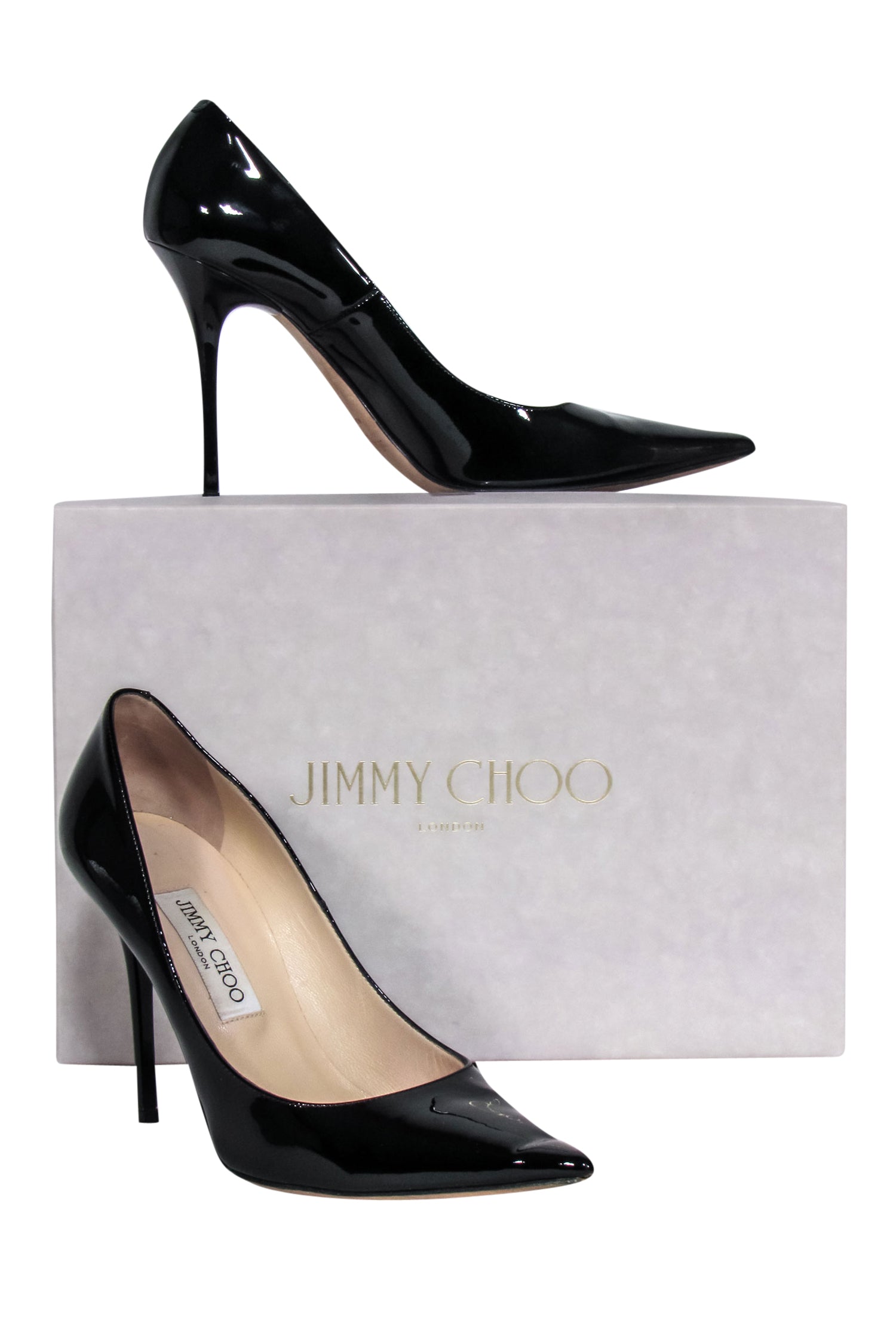 Jimmy Choo's Stunning Black Patent Leather Pointed Toe Pumps - Size 9
