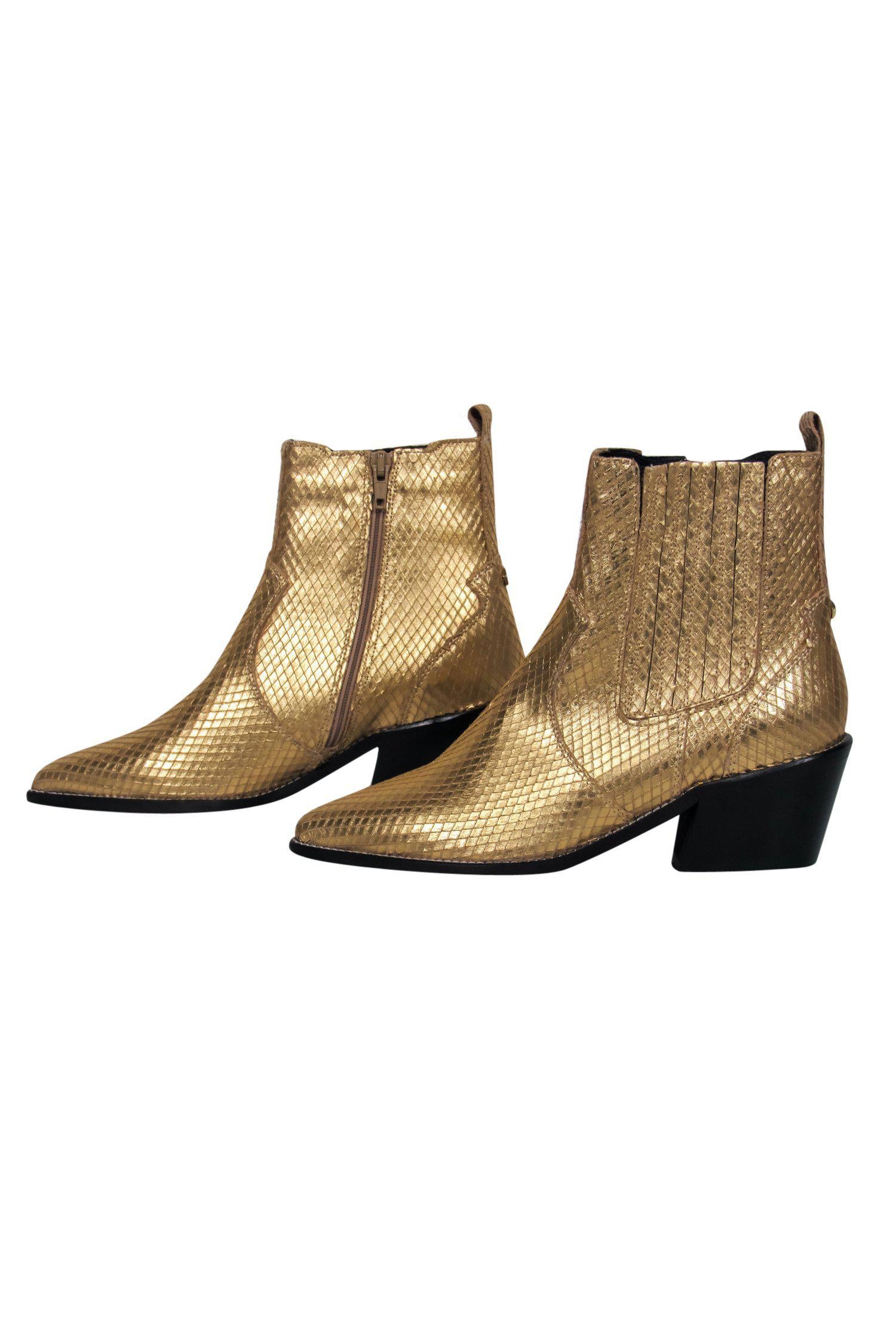 Carvela Gold Snakeskin Heeled Booties - Size 6: Unleash Your Inner Rockstar!