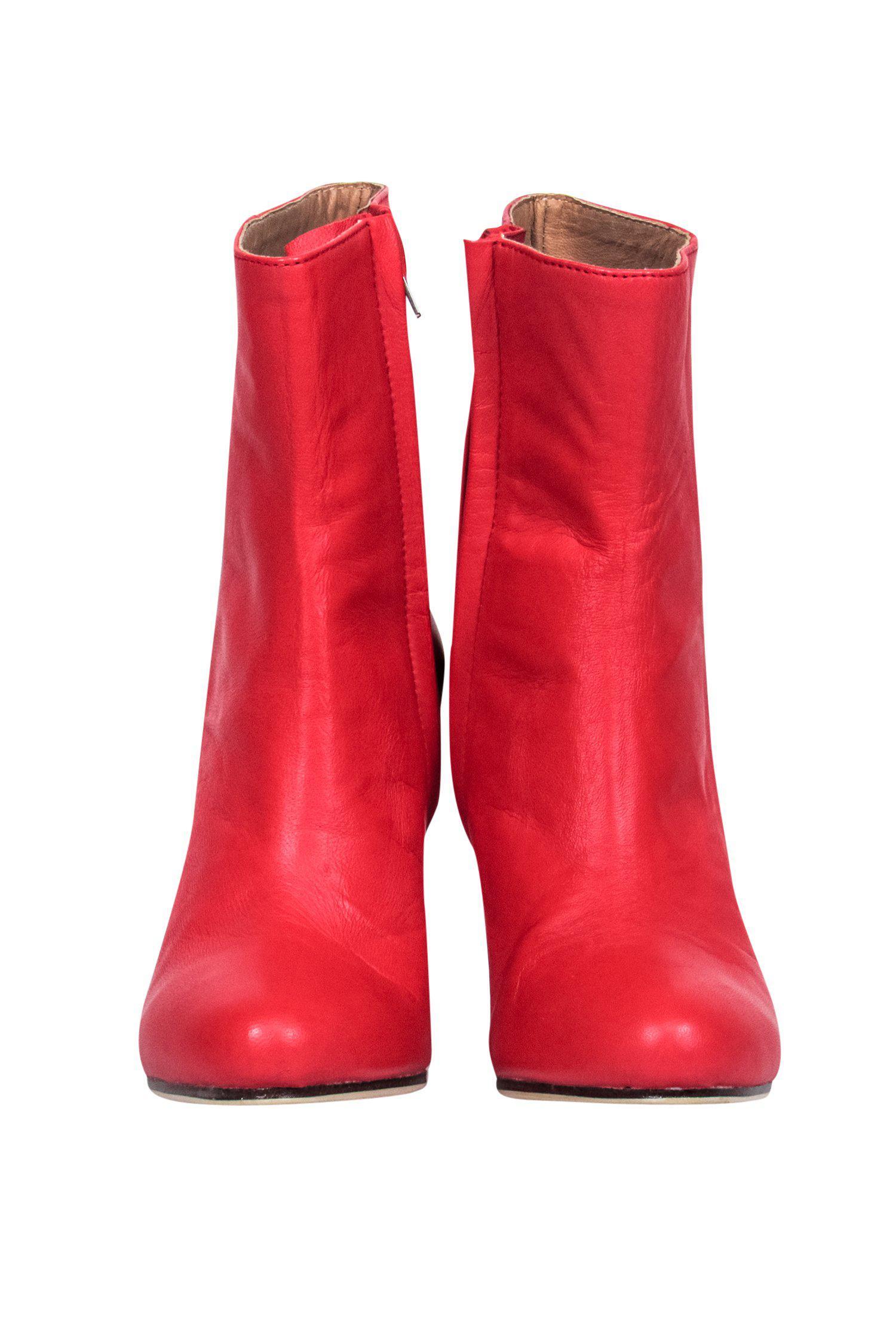James Smith Fiery Red Leather Block Heel Booties - Size 7