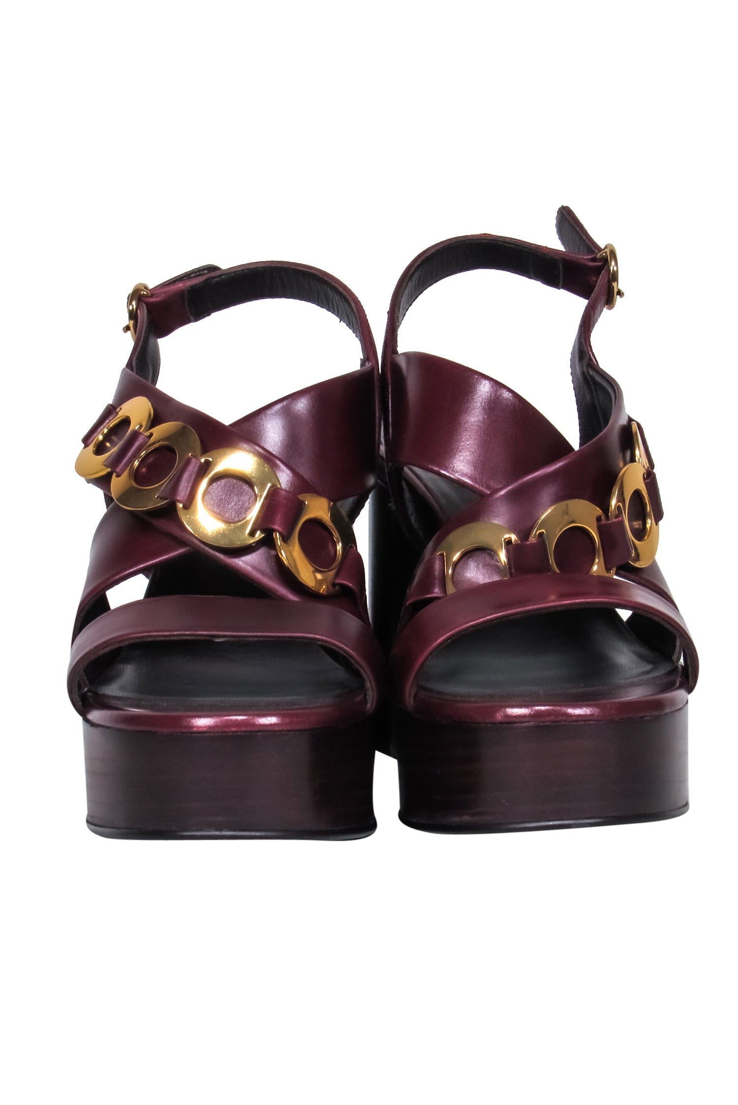 See by Chloe Maroon Gold-Chained Platform Heels - Size 7.5