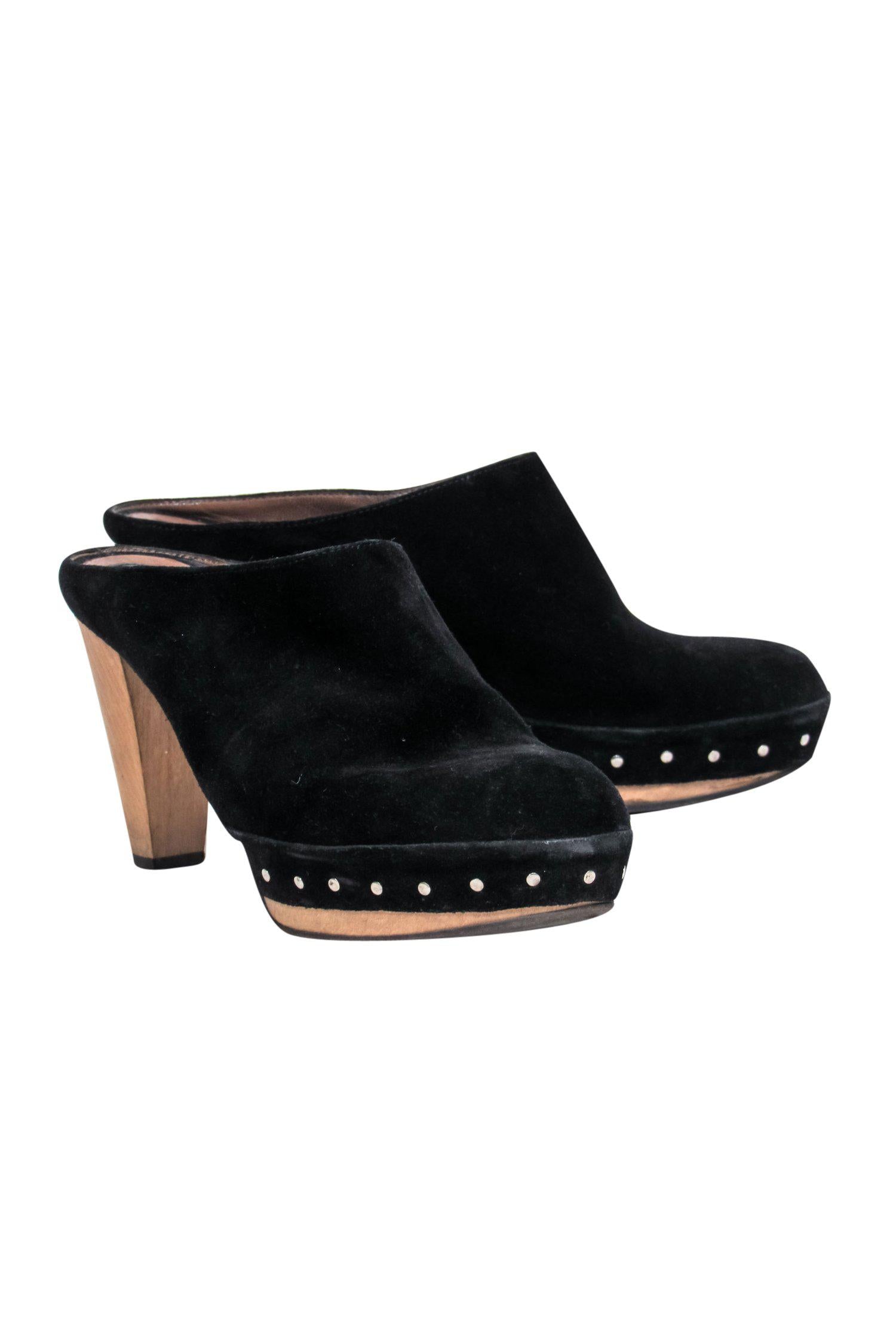 Marni Black Studded Suede Clog Mules - Size 8.5