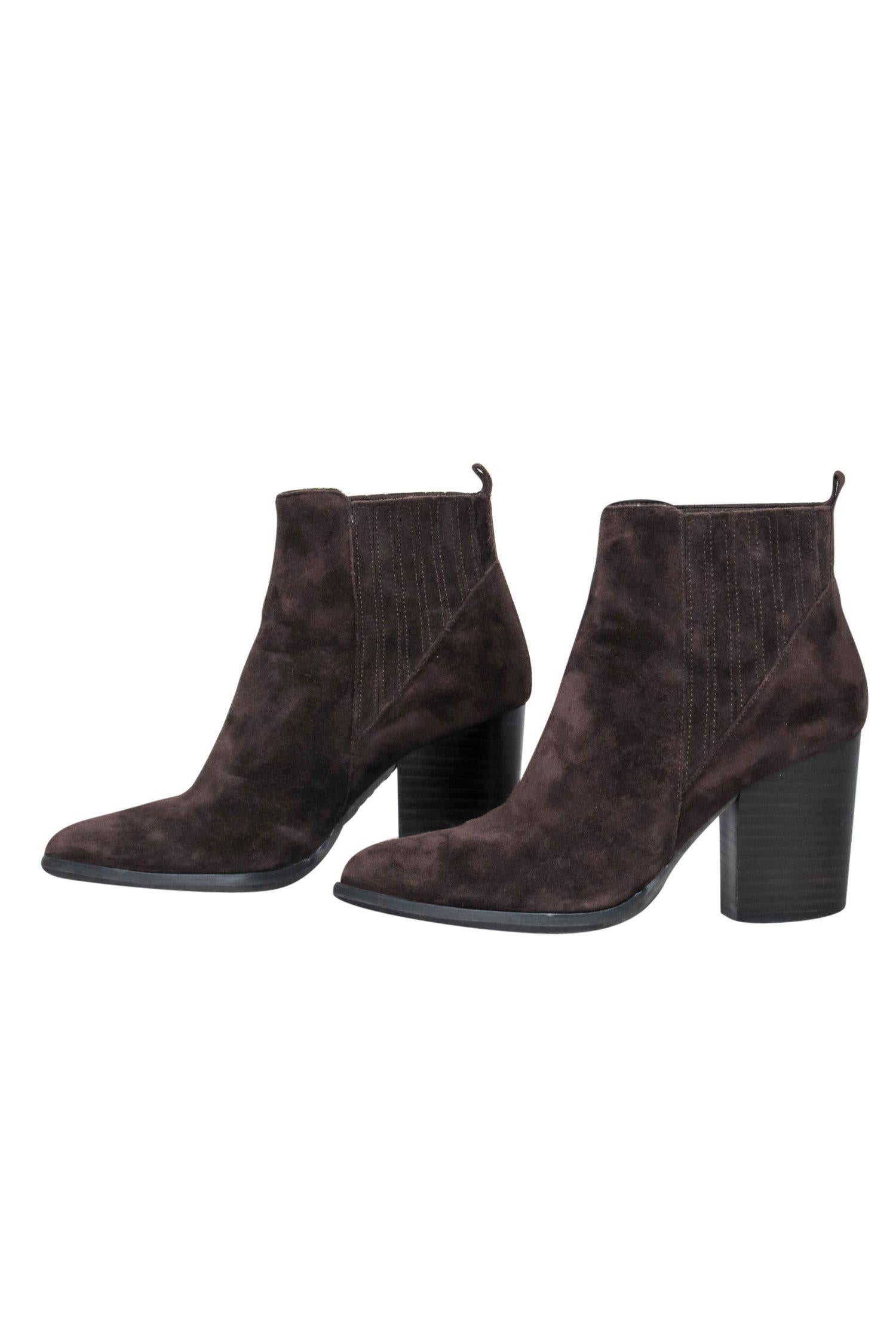 Marc Fisher Brown Suede Heeled Ankle Booties - Size 7.5: Autumn Fashion Must-Haves