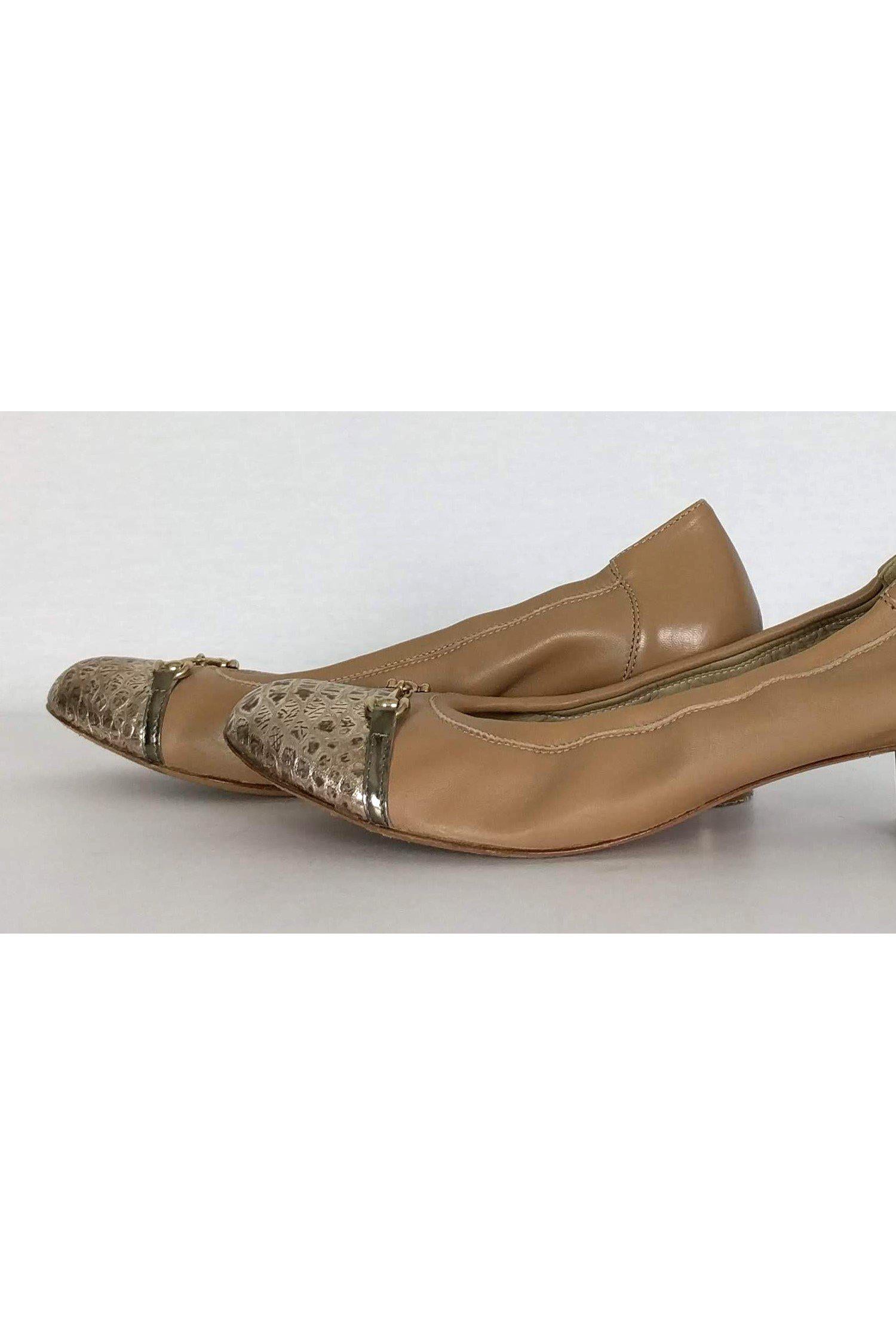 AGL Glamorous Gold & Tan Block Heel Pumps - Size 12