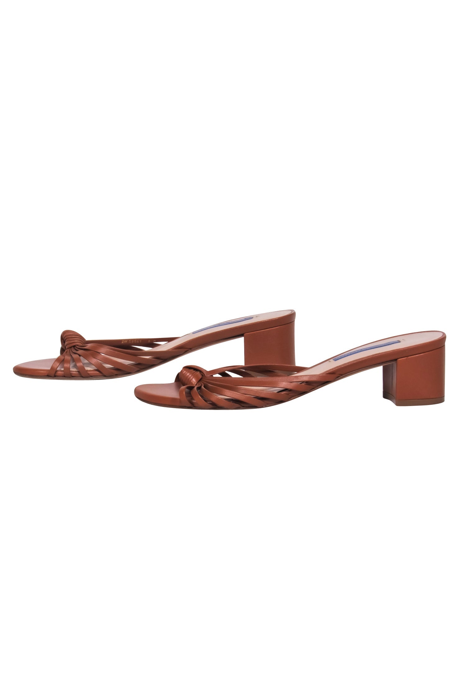 Stuart Weitzman Cognac Leather Strappy Knot Low Block Heel Sandals - Size 8