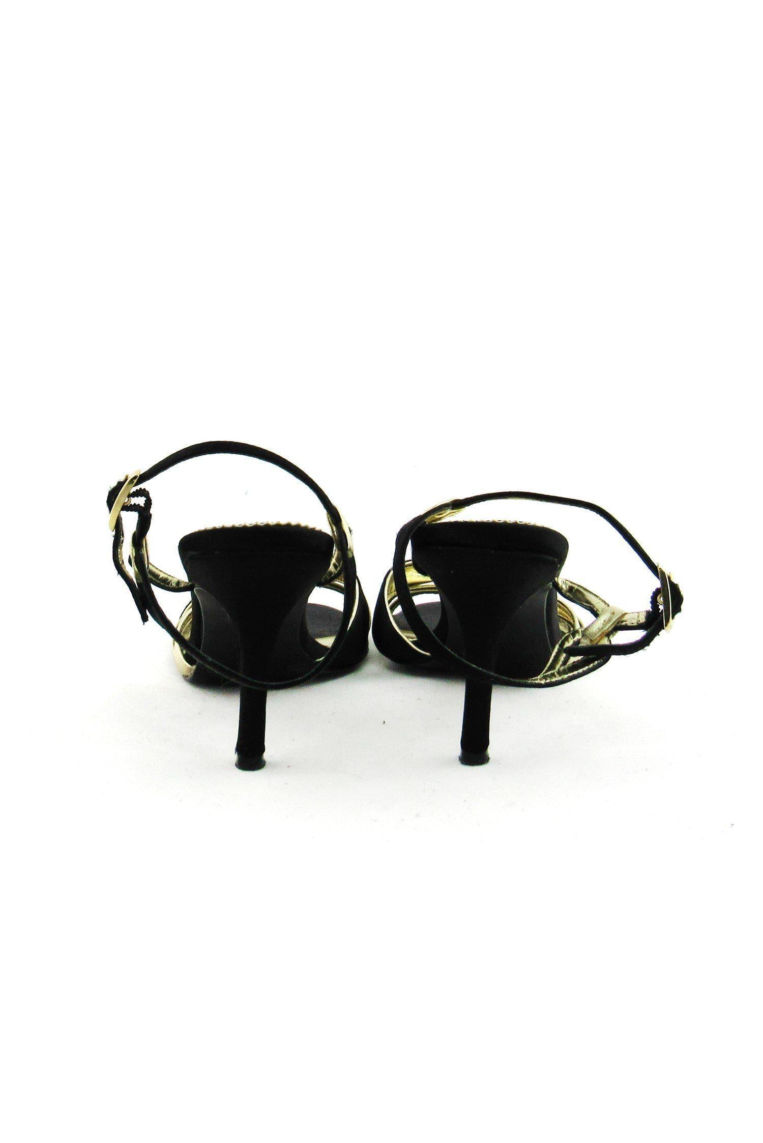 Nicole Miller's Glamorous Gold & Black Strappy Sandals - Size 7.5