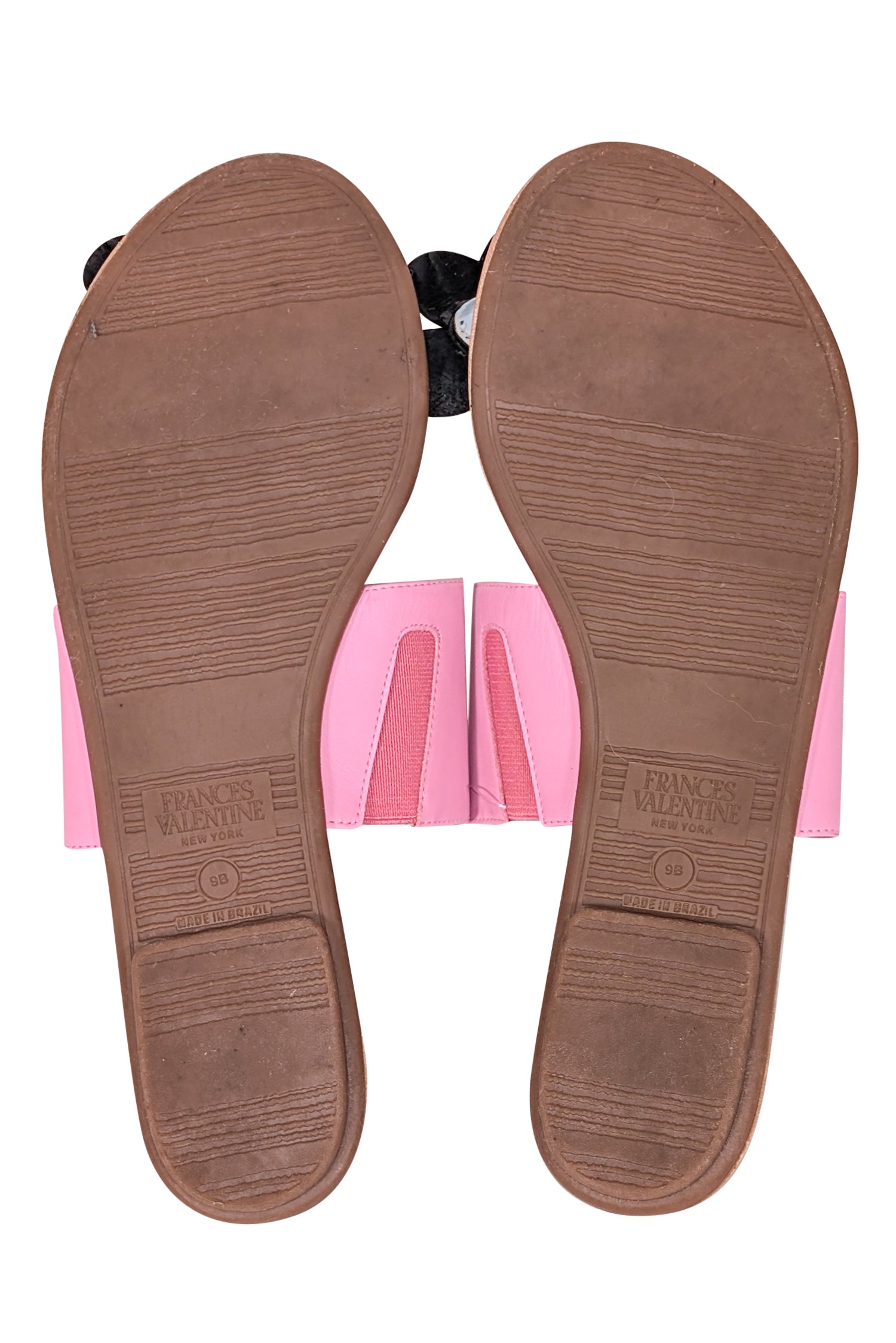 Frances Valentine's Stylish Pink, Tan & Black Flower Sandals - Size 9